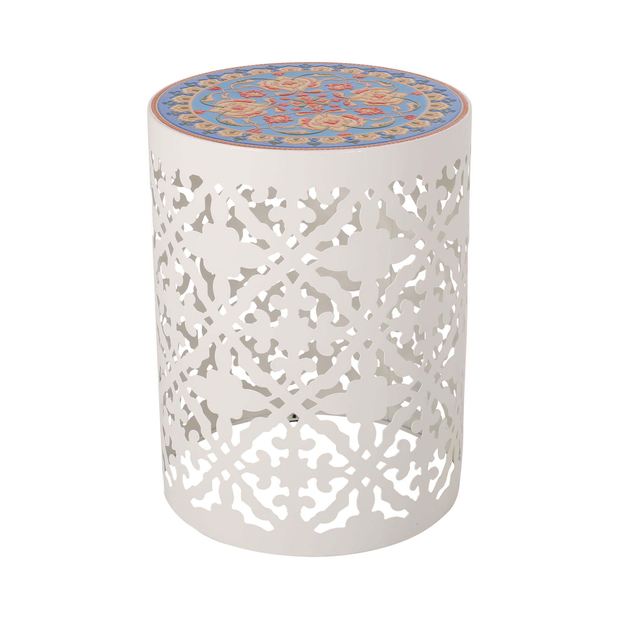 Airy - Outdoor Side Table With Lace Cut Design And Metal Frame