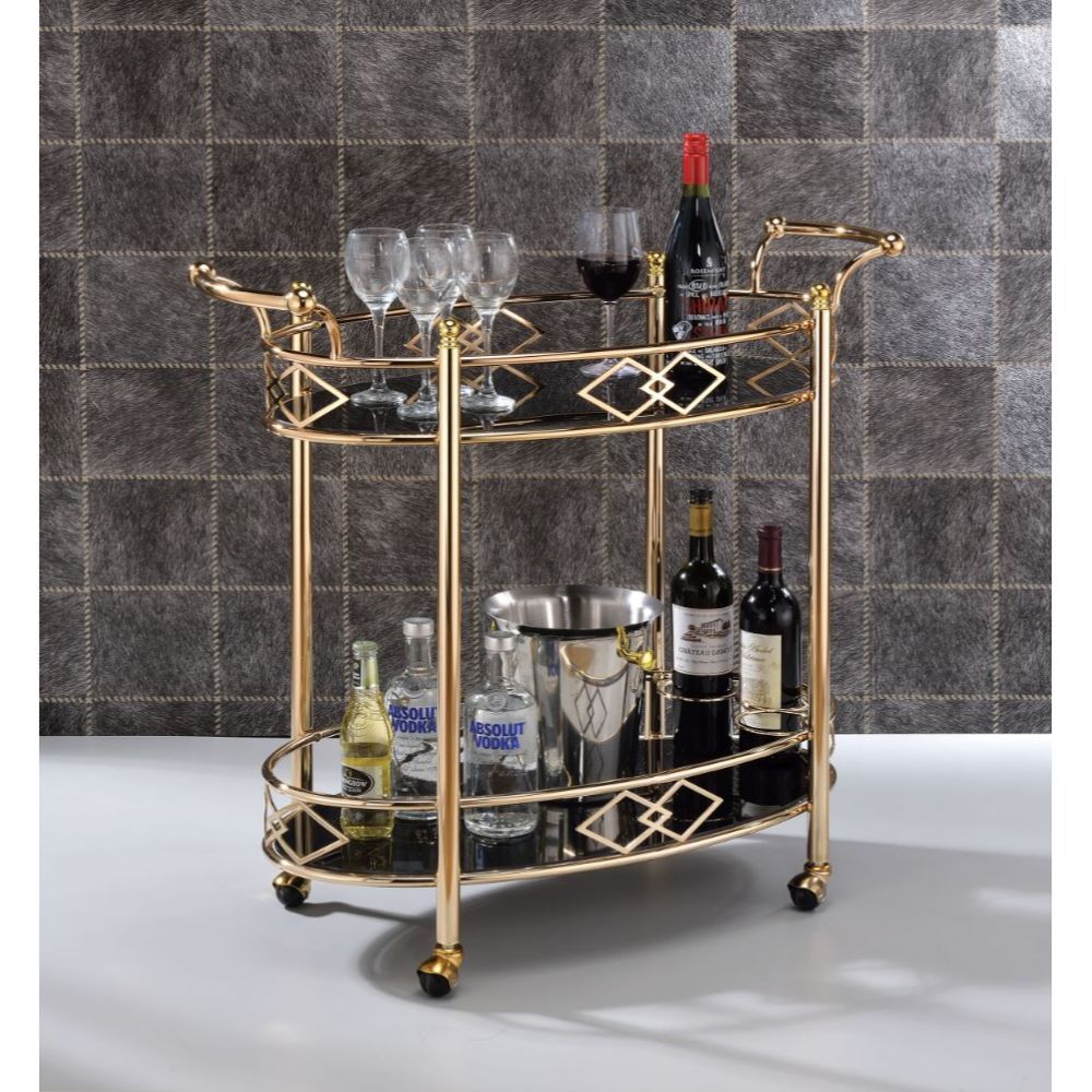 ACME Ottesen - Serving Cart - Gold & Black Glass | Meri Furniture