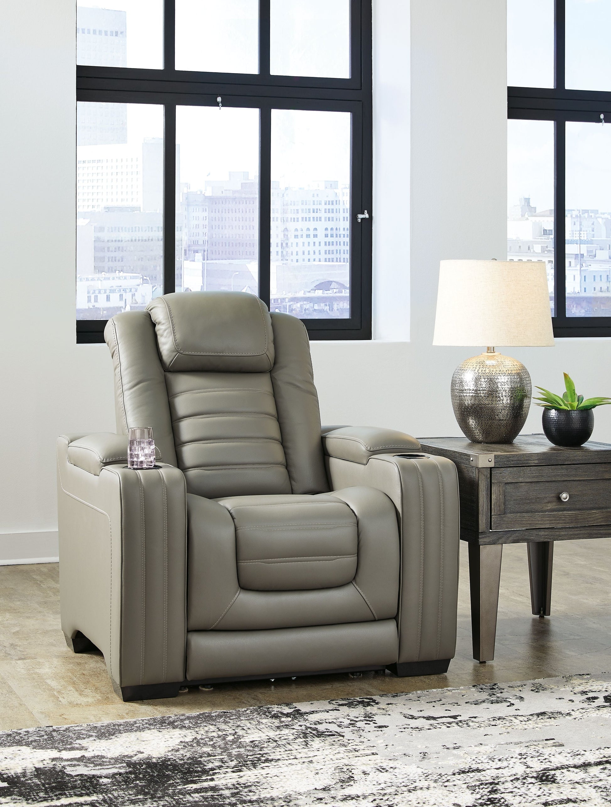 Signature Design by Ashley® Backtrack - Gray - Pwr Recliner/Adj Headrest | Meri Furniture