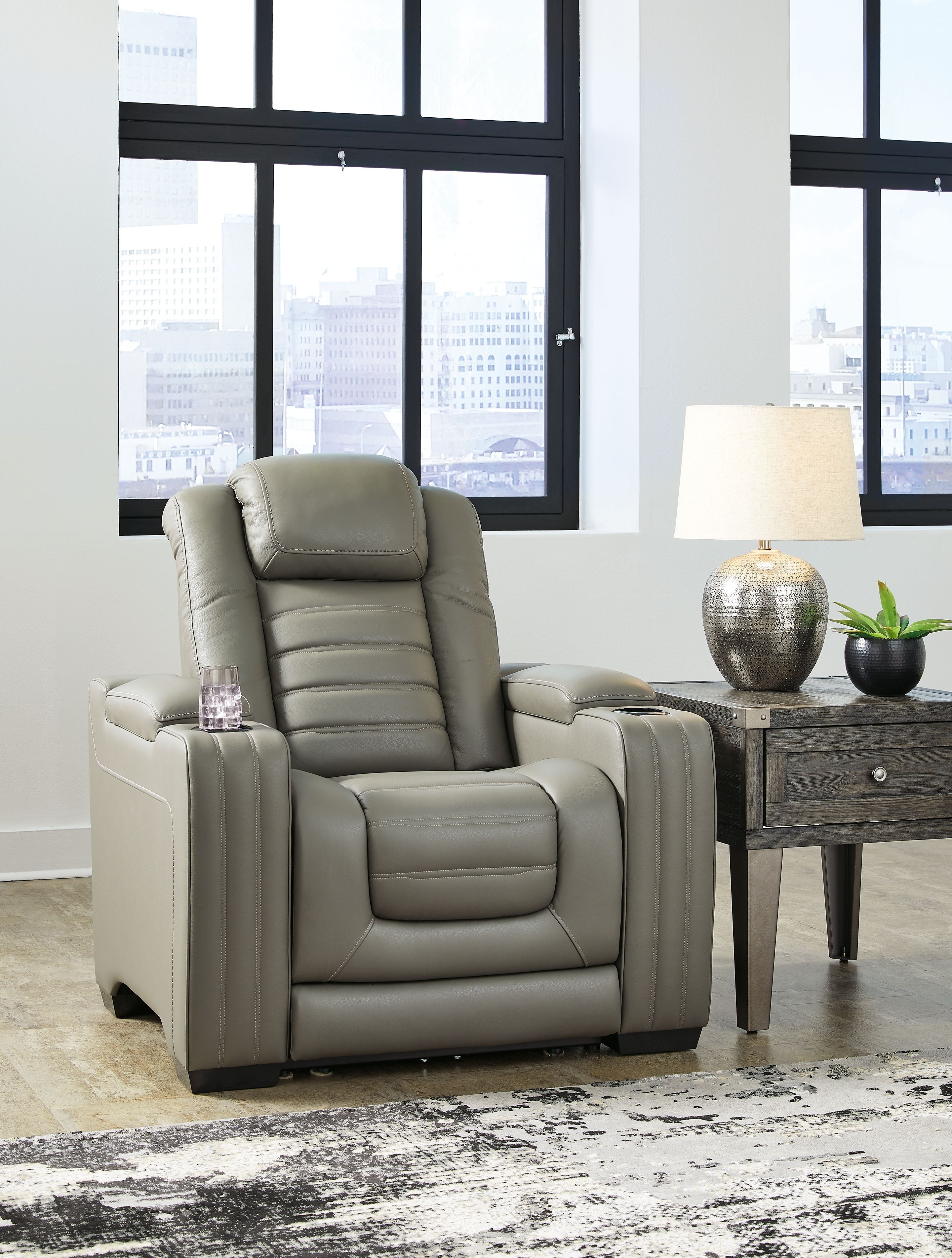 Signature Design by Ashley® Backtrack - Gray - Pwr Recliner/Adj Headrest | Meri Furniture