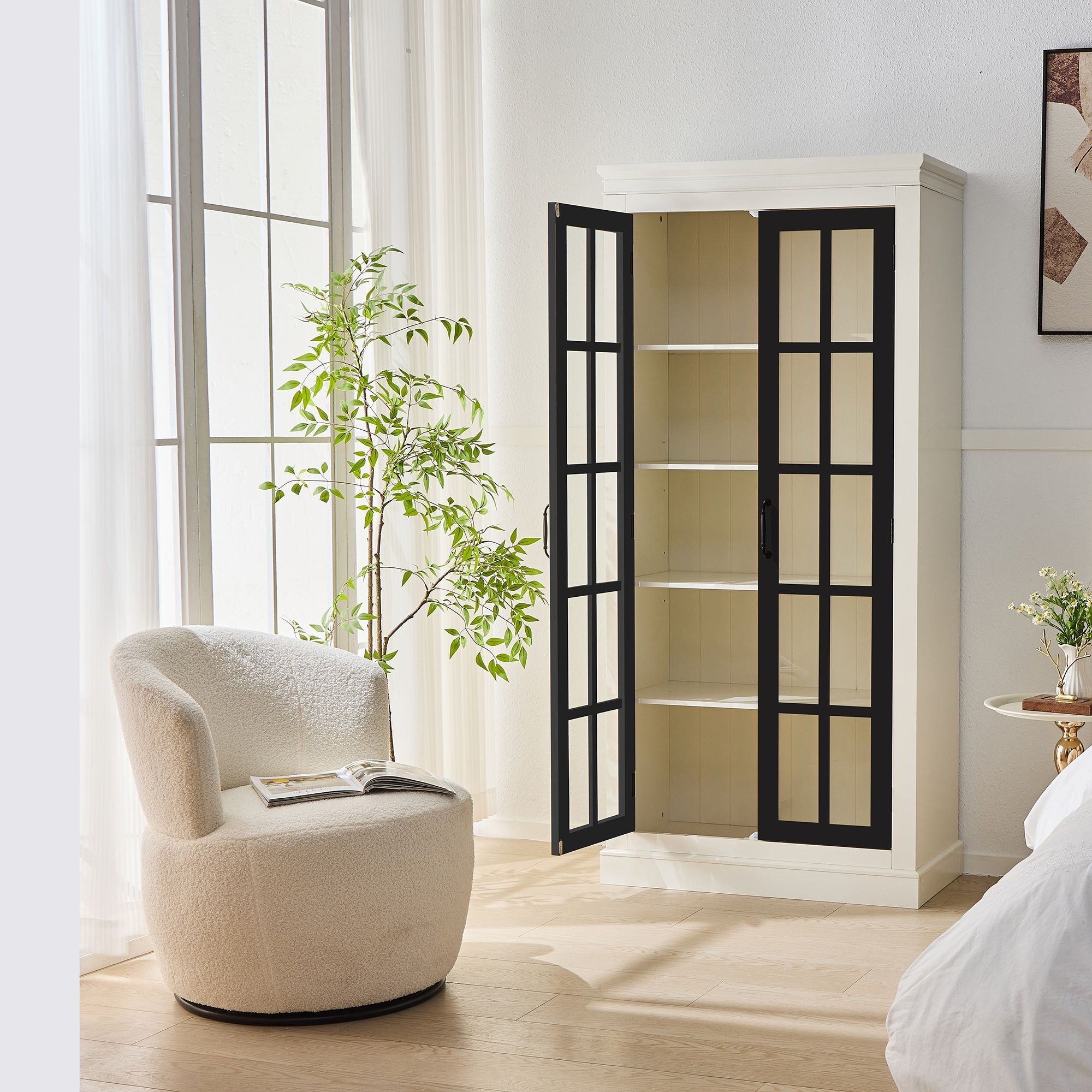 Rustic Style Display Cabinet With Glass Doors For Collectibles