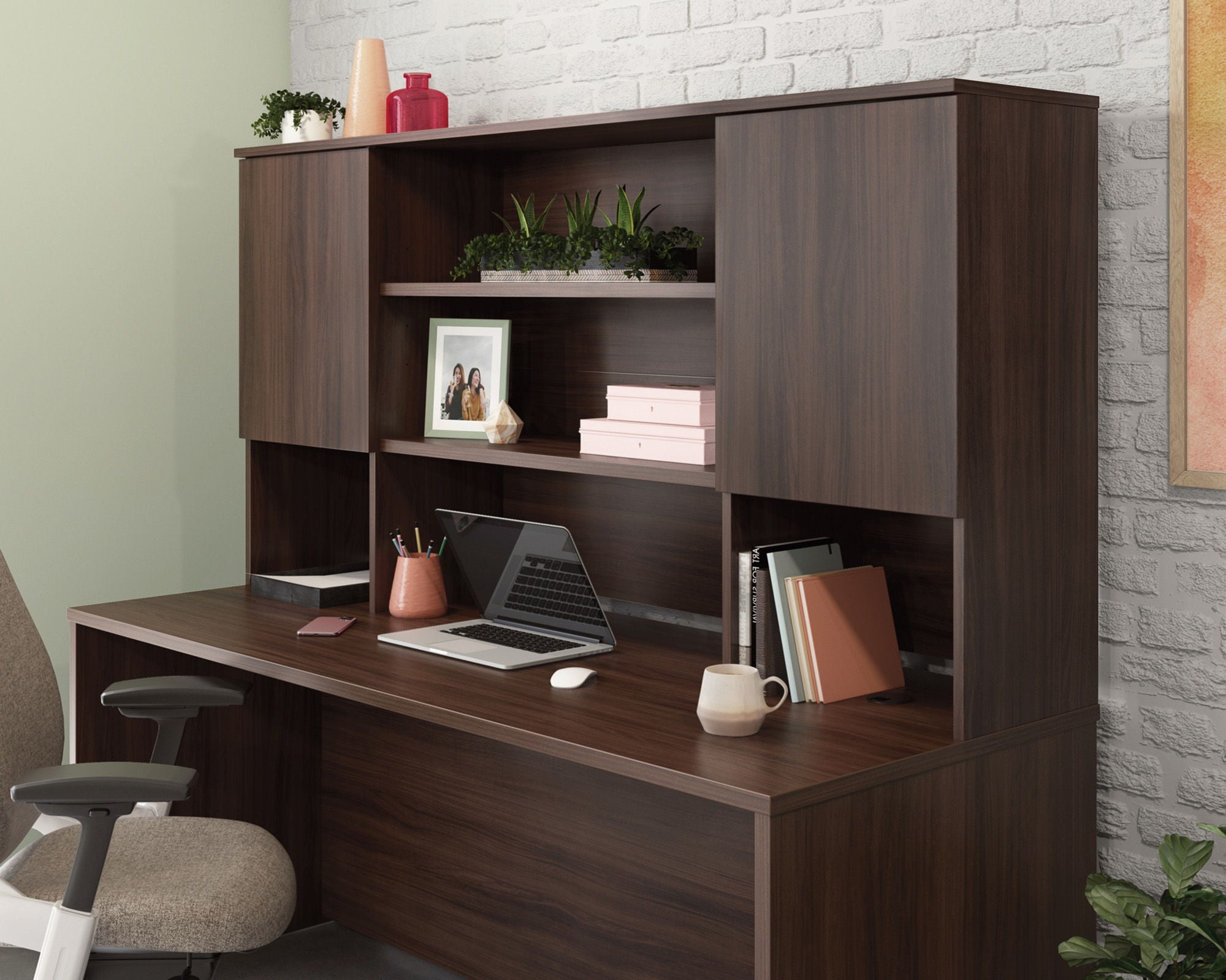Commercial Desktop Hutch in Noble Elm