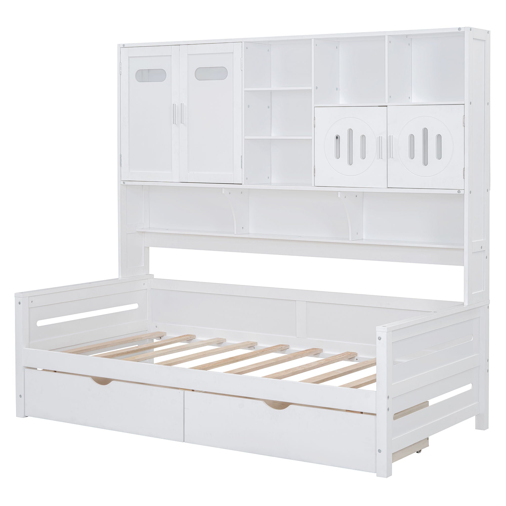 Daybed With All-In-One Cabinet And Shelf