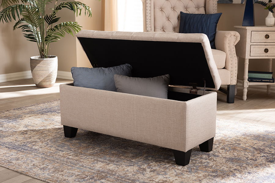 Fera Modern and Contemporary Beige Fabric Upholstered Storage Ottoman