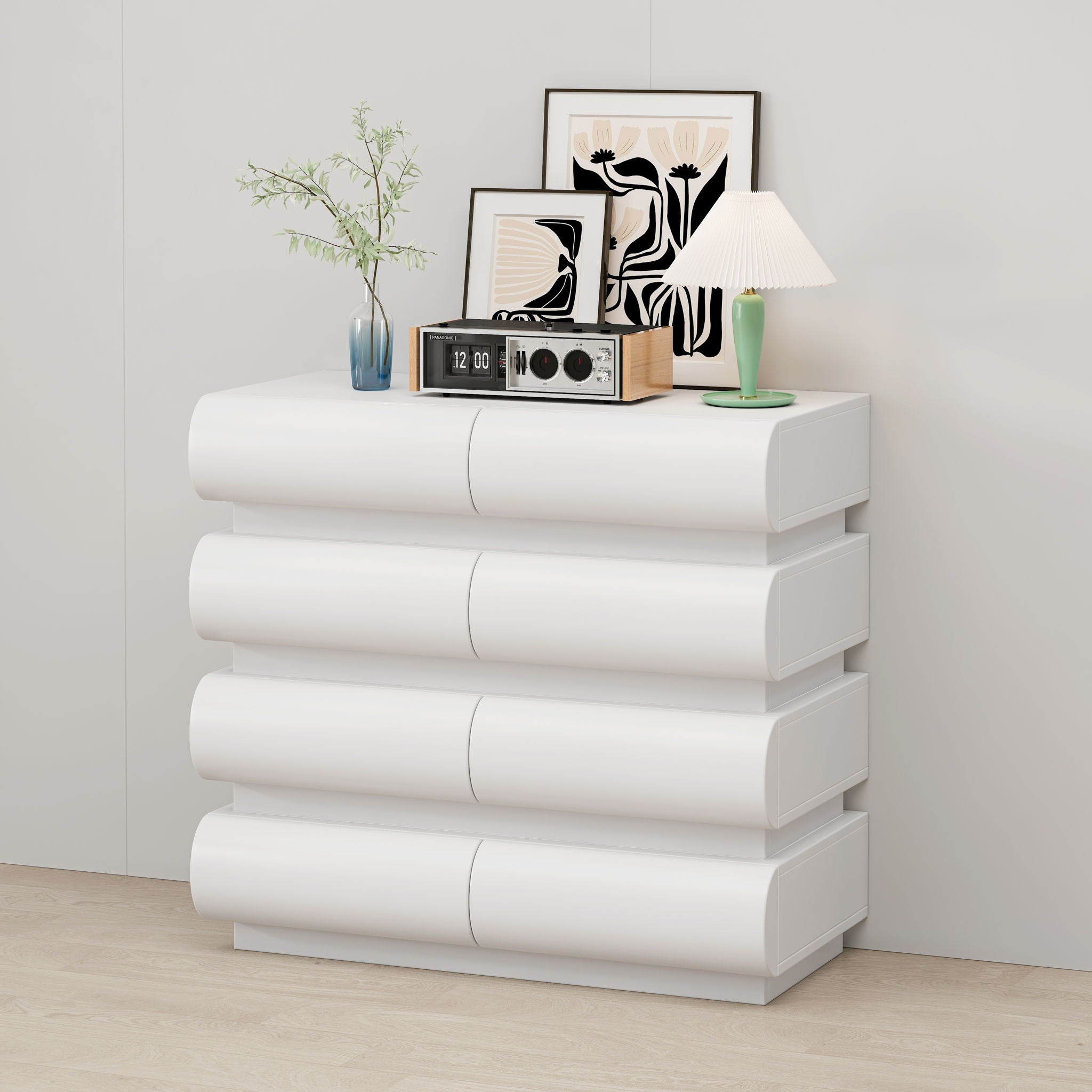 Minimalist Handle Less 8 Drawer Dresser With Wide Storage