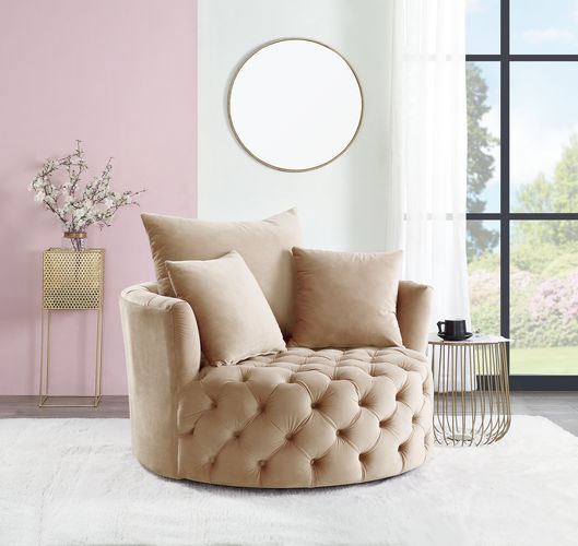 ACME ‧Seat Construction: Full Foam‧Wooden Inner Frame‧Tight Seat & Back Cushion‧Botton Tufted‧3 Pillows Included‧Foam Density: D28‧Swivel Function(360 Degree) | Meri Furniture