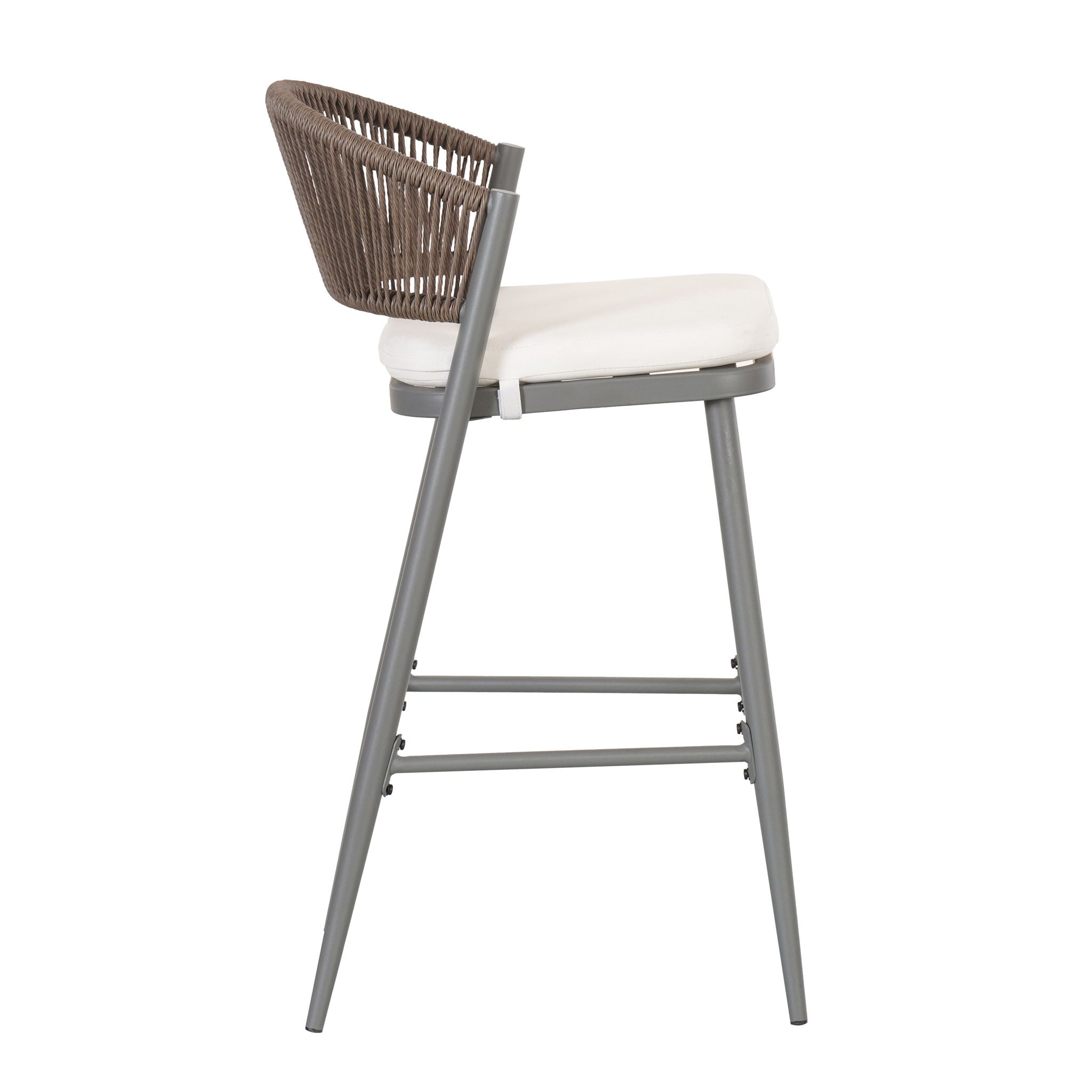 Outdoor Bar Height Metal Frame Counter Stools With Scallop Shaped Backrest & Water Resistant Cushions