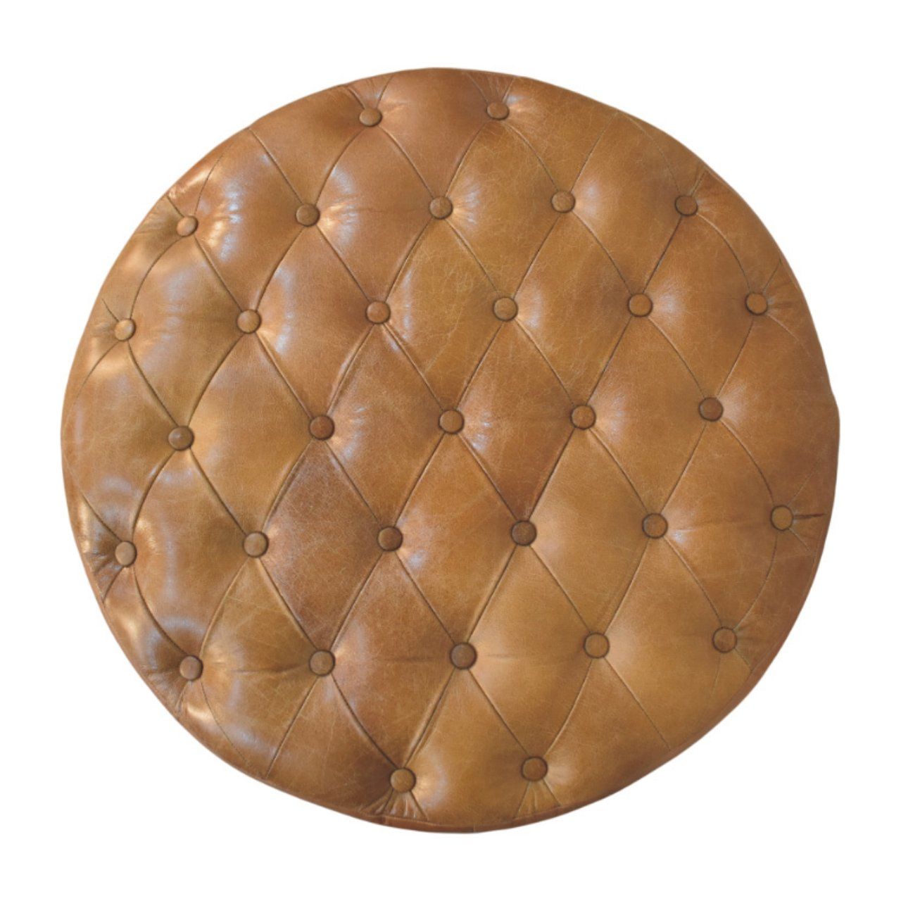 Buffalo - Leather Round Ottoman With Castor Legs - Brown