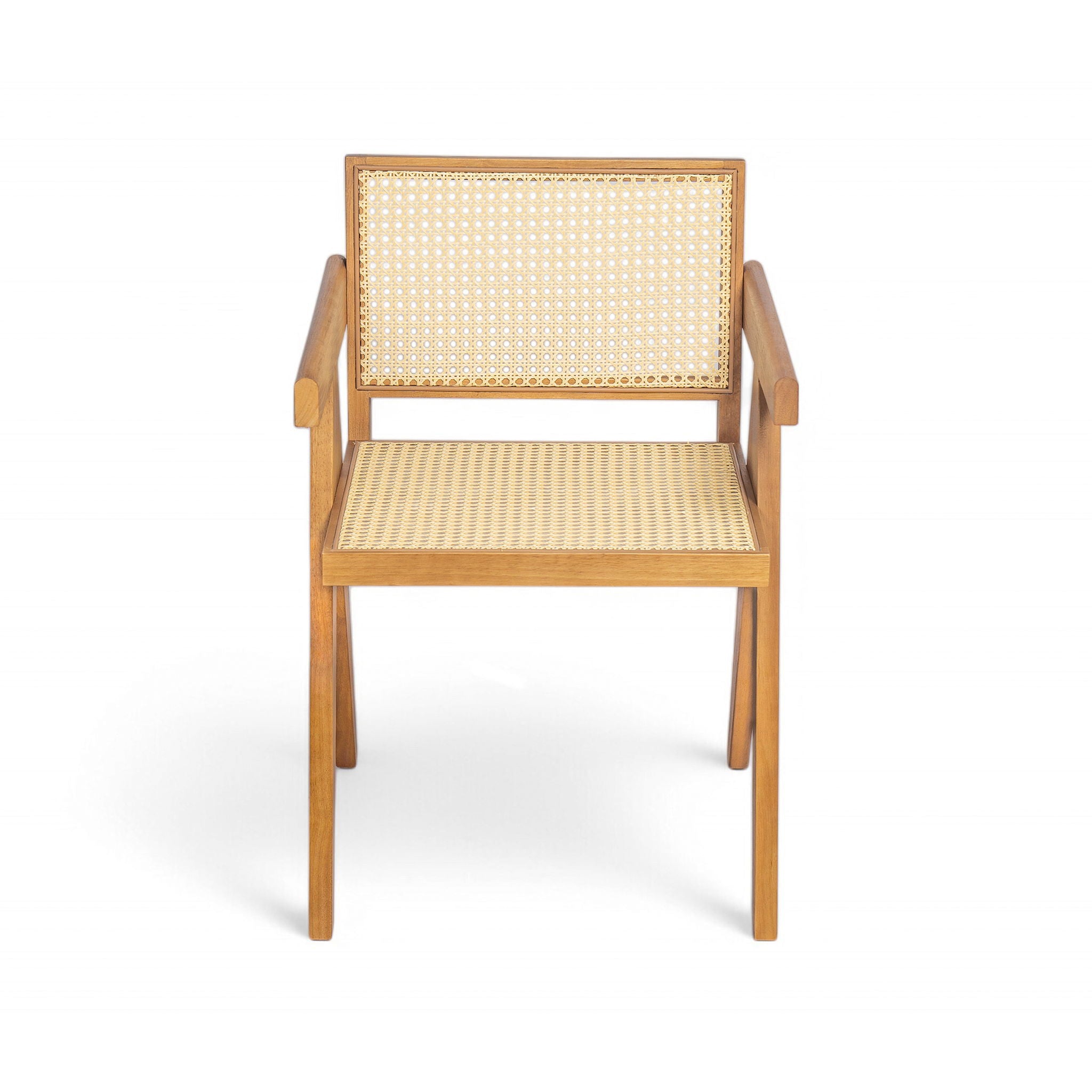 Chandigarh Arm Dining Chair With Natural Cane Design (Set of 2)