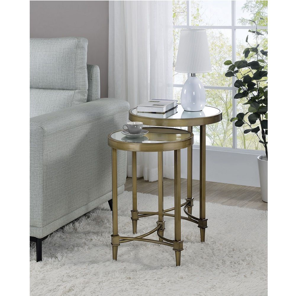 ACME Aditya - Nesting Table - Antique Brass | Meri Furniture