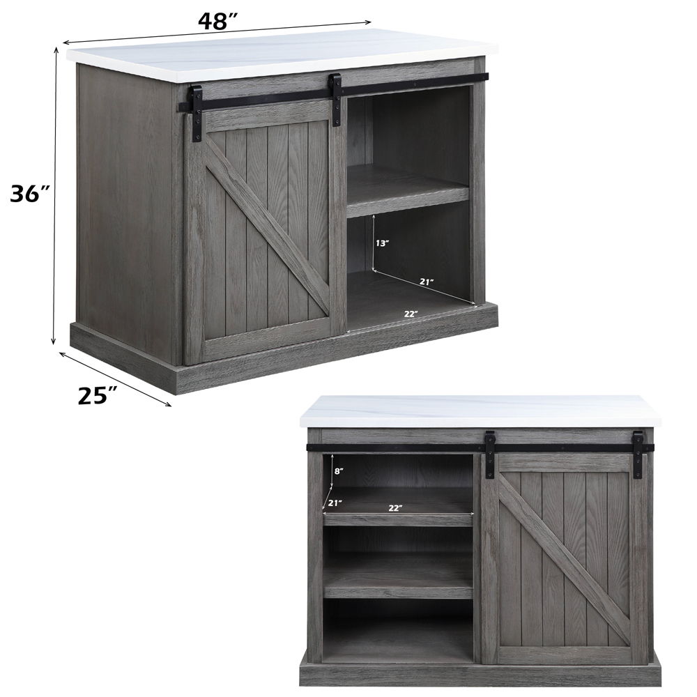 Gauri - Kitchen Island - Marble Top Top & Gray Oak