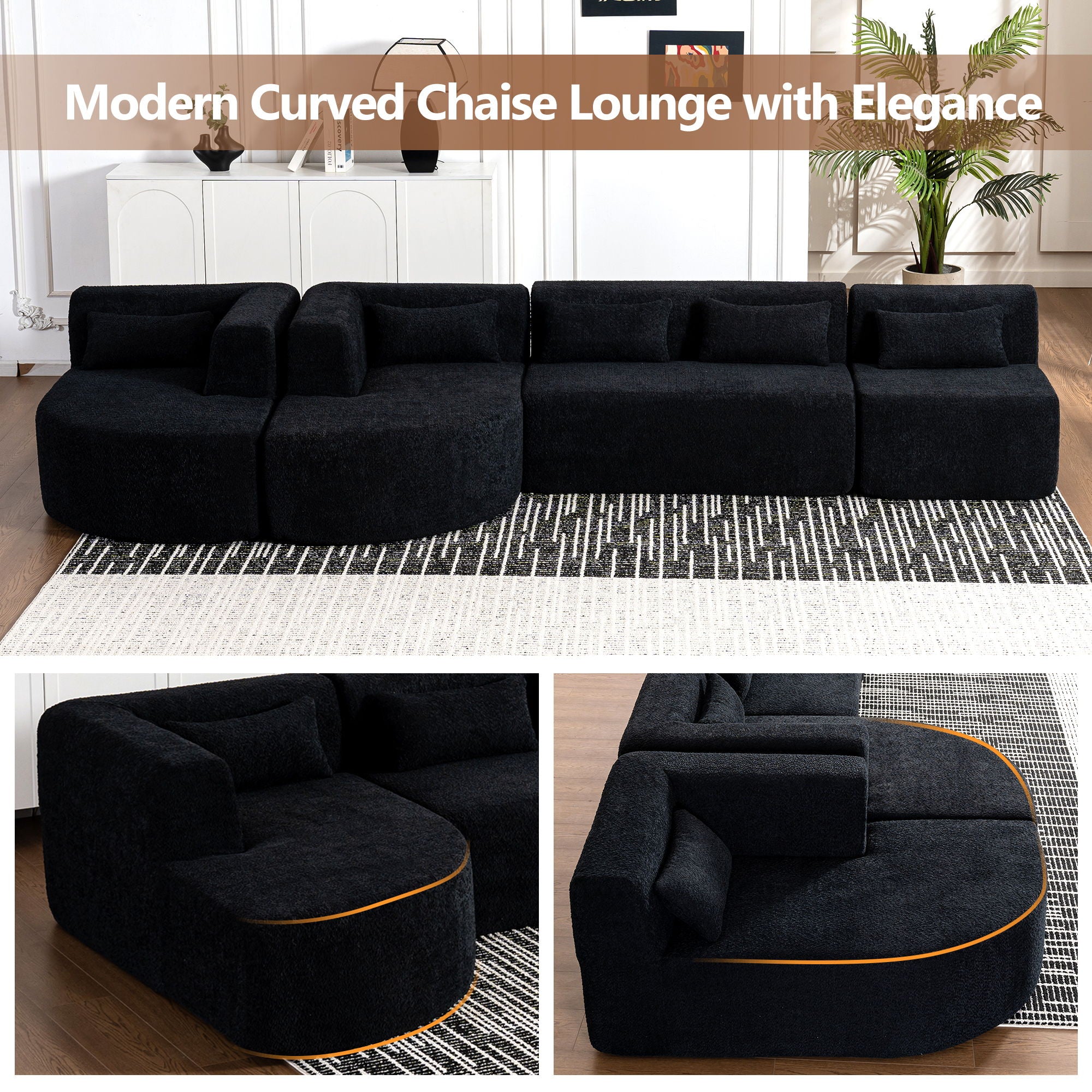 Upholstered Sofa Free Combined Sofa Couch With 2 Chaise Lounge And Five Back Pillows For Living Room