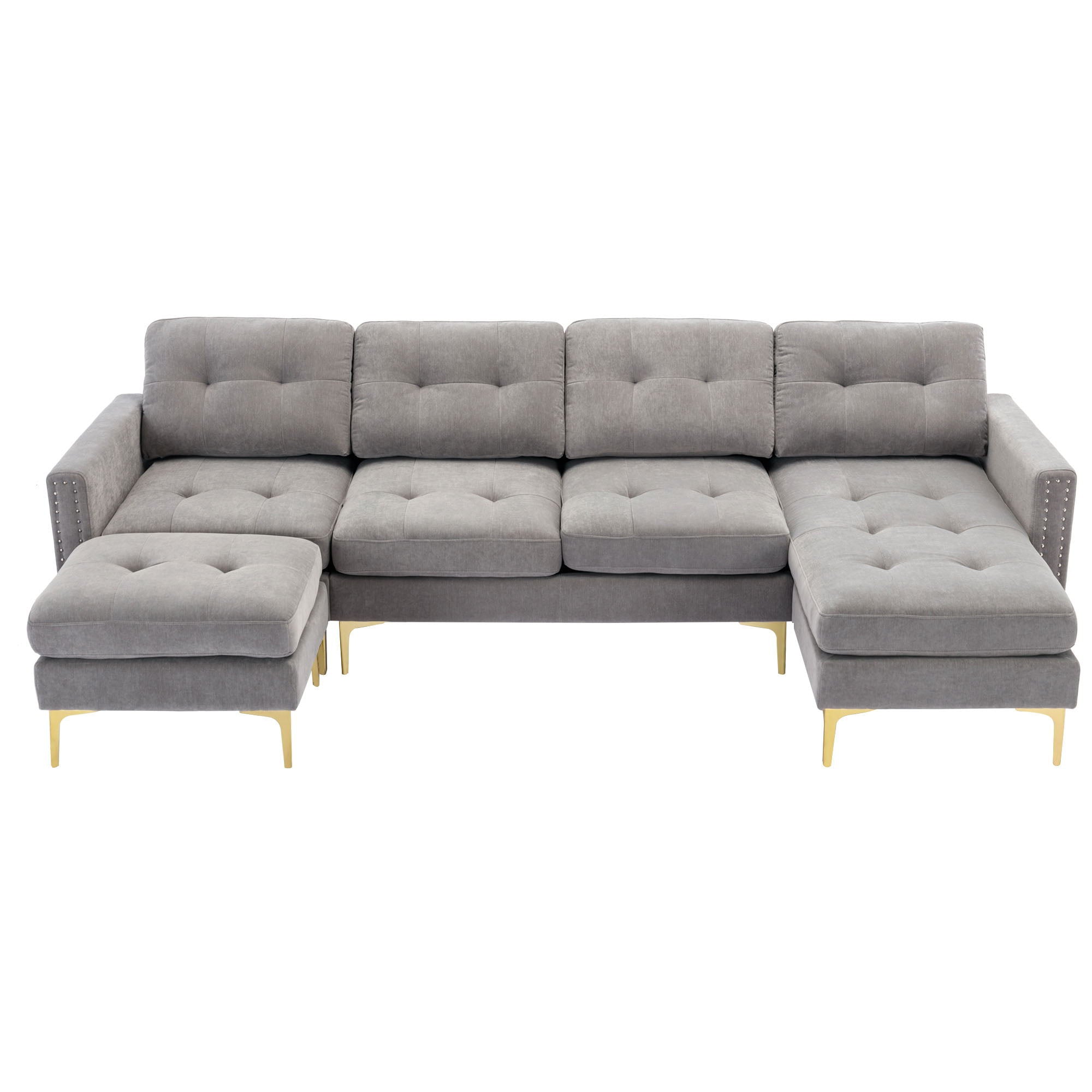 Modern L - Shape Convertible Sectional Sofa With Movable Ottoman