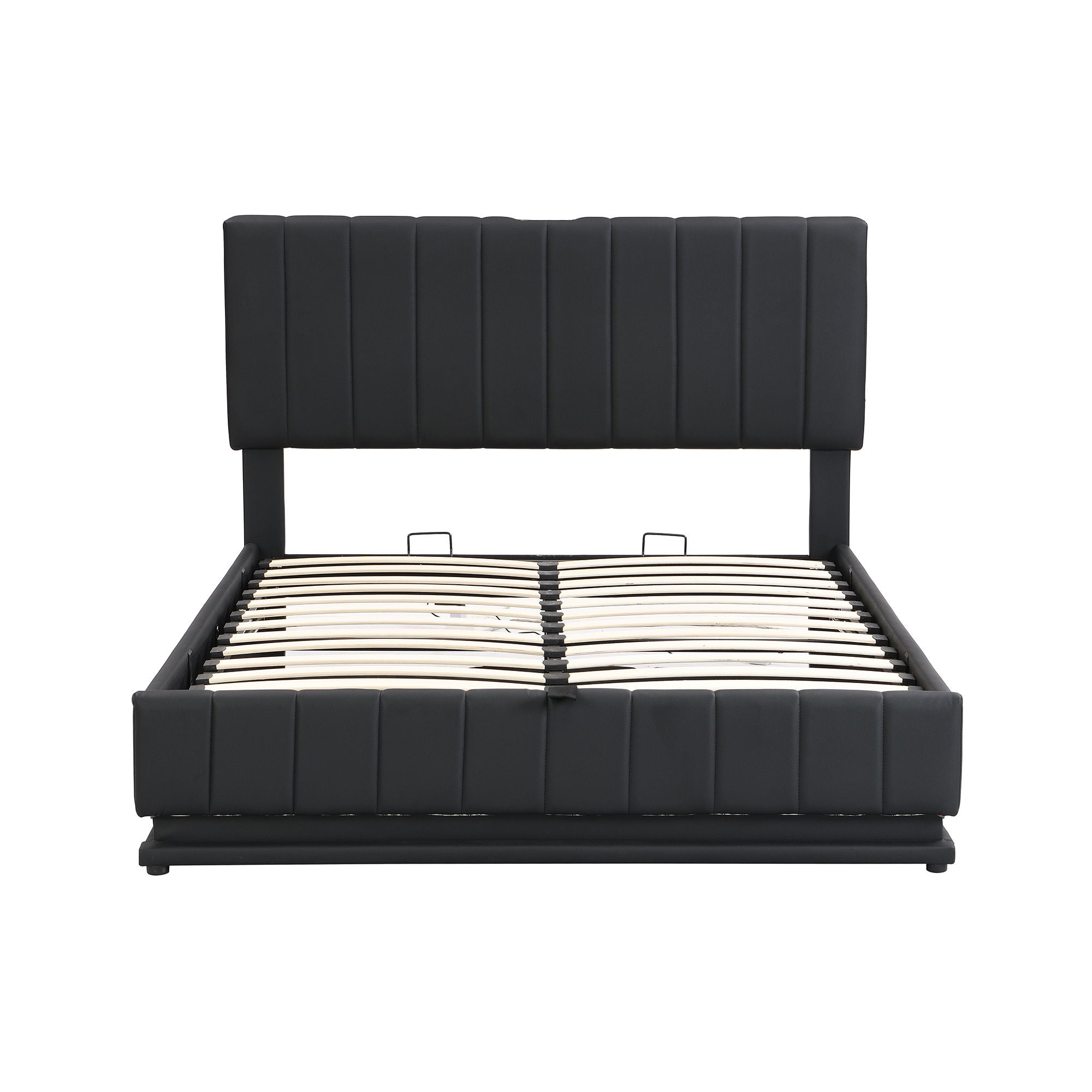 Upholstered Bed With Hydraulic Storage System And LED Light, With Sockets And USB Ports