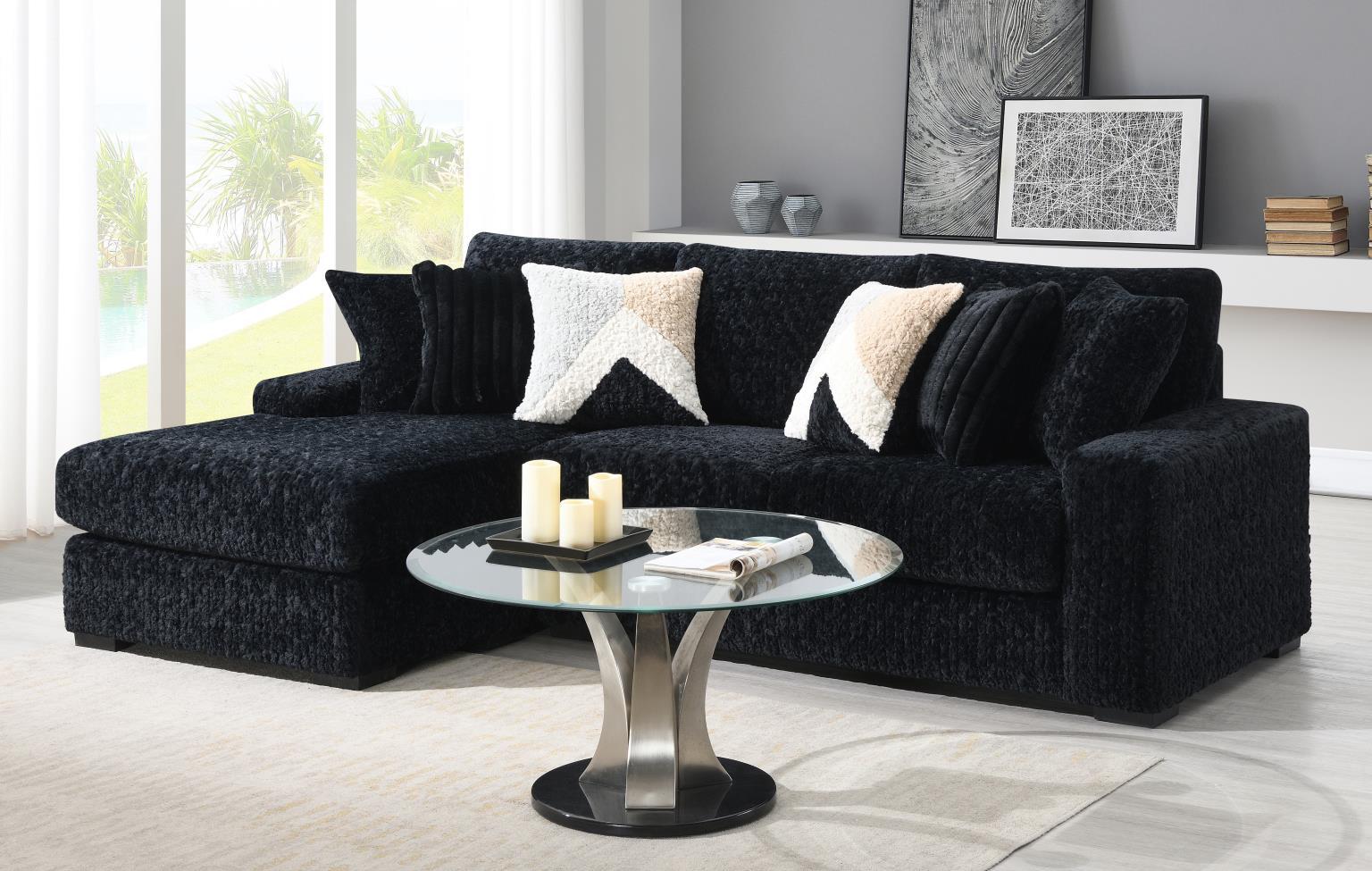 U281 - 6 Piece Setional With Right Chaise (1 LAF + 1 Wedge + 2 Armless Chair + 1 Console + 1 RAF Chaise) - Black