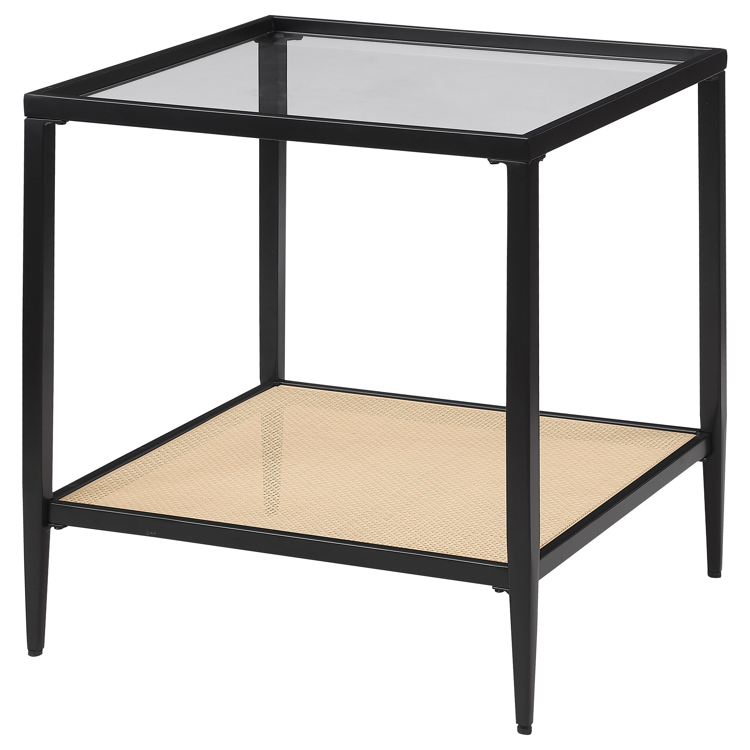 Coaster Fine Furniture Amherst - Glass Top Metal with Cane Shelf End Table - Black | Meri Furniture