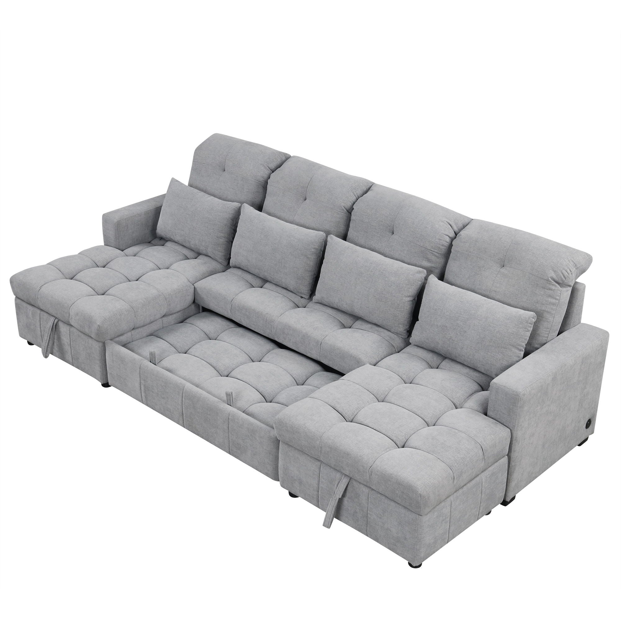 Oversized U-Shaped Versatile Sectional, Pull-Out Sofa Bed With Double Storage Chaise Lounges And 2 USB Ports For Living Room