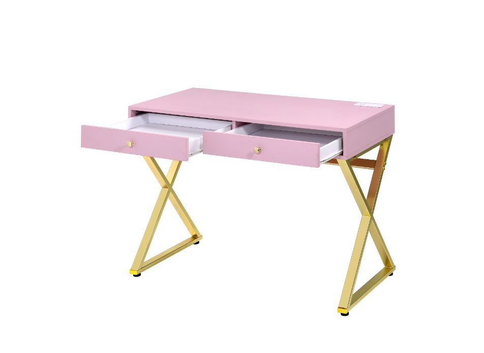 ACME Coleen - Desk - Pink & Gold Finish | Meri Furniture