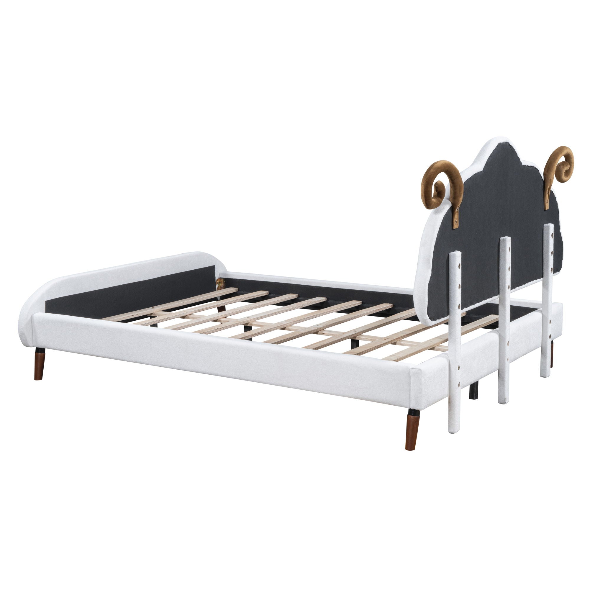 Upholstered Platform Bed With Sheep Shaped Headboard