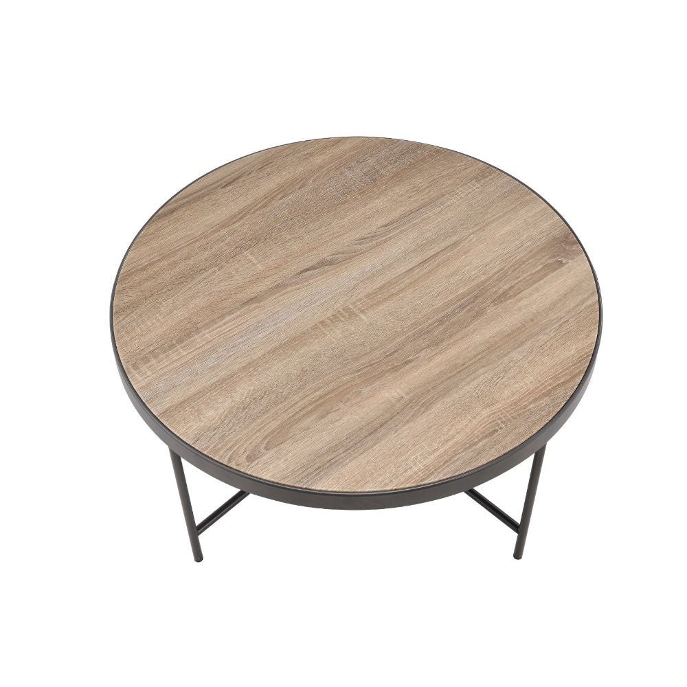 The Bage occasional collection express your hipness with stylish industrial inspired design, its round top is the perfect for any living room space. Its banded edge gives it a solid look setting on the dark metal legs and cross stretchers.