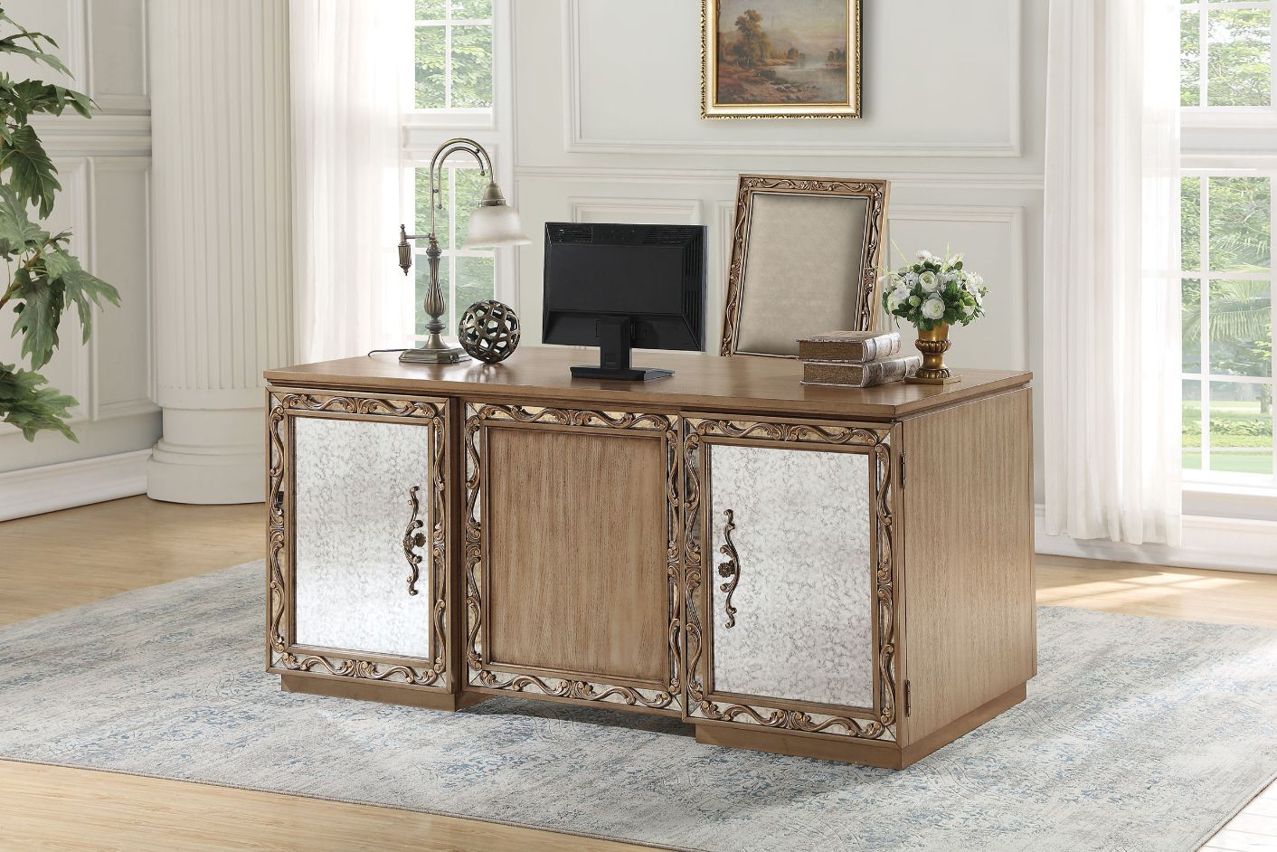 ACME Orianne - Executive Desk - Antique Gold | Meri Furniture