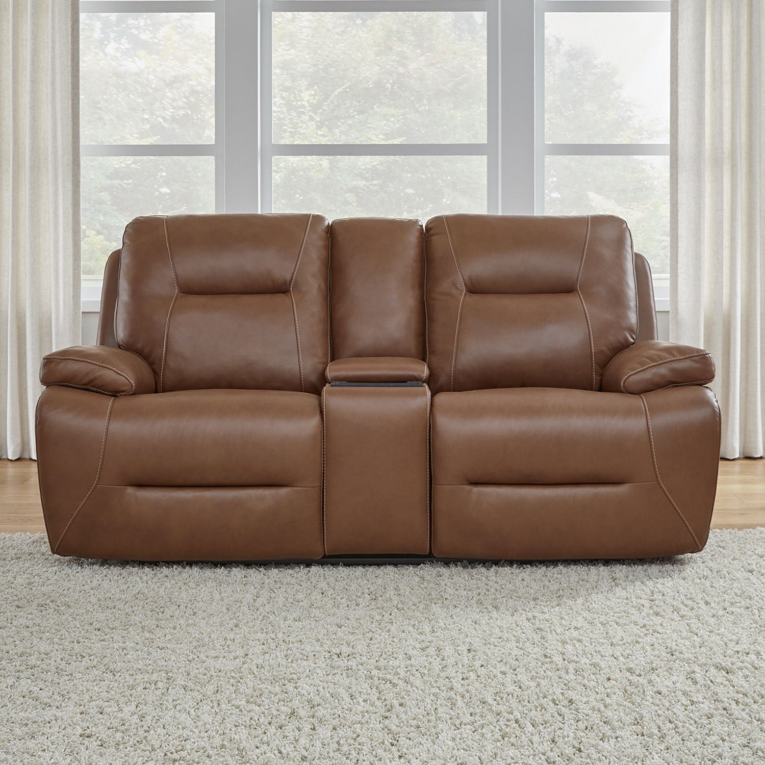 Liberty Furniture Cameron - Loveseat With Console P3 & ZG - Saddle - Dakota Saddle Leather | Meri Furniture