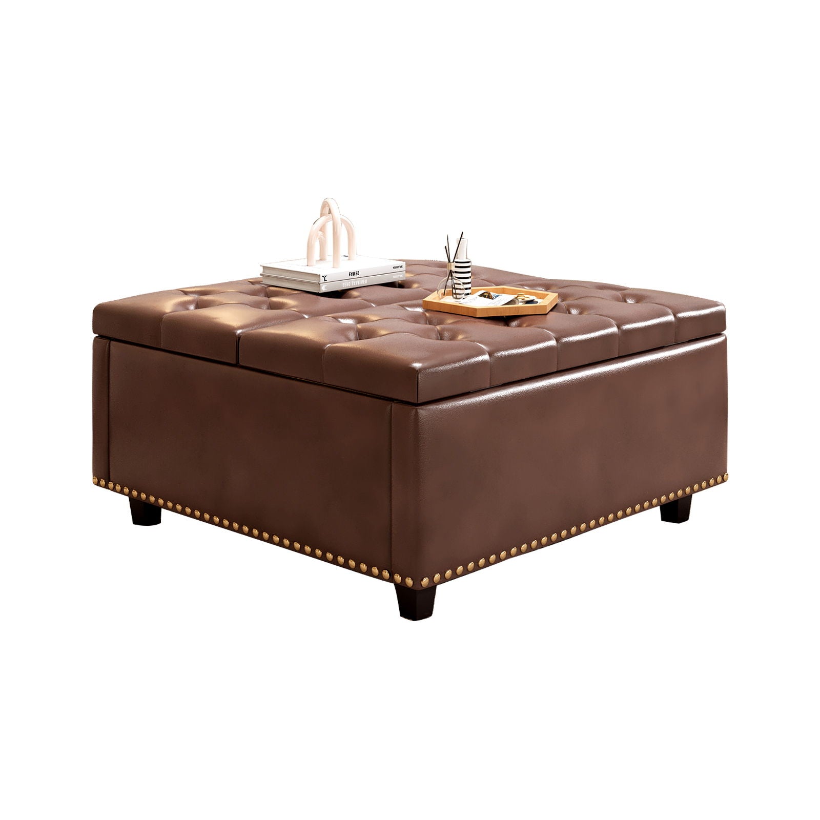 Large Square Storage Ottoman With 2 Storage Doors