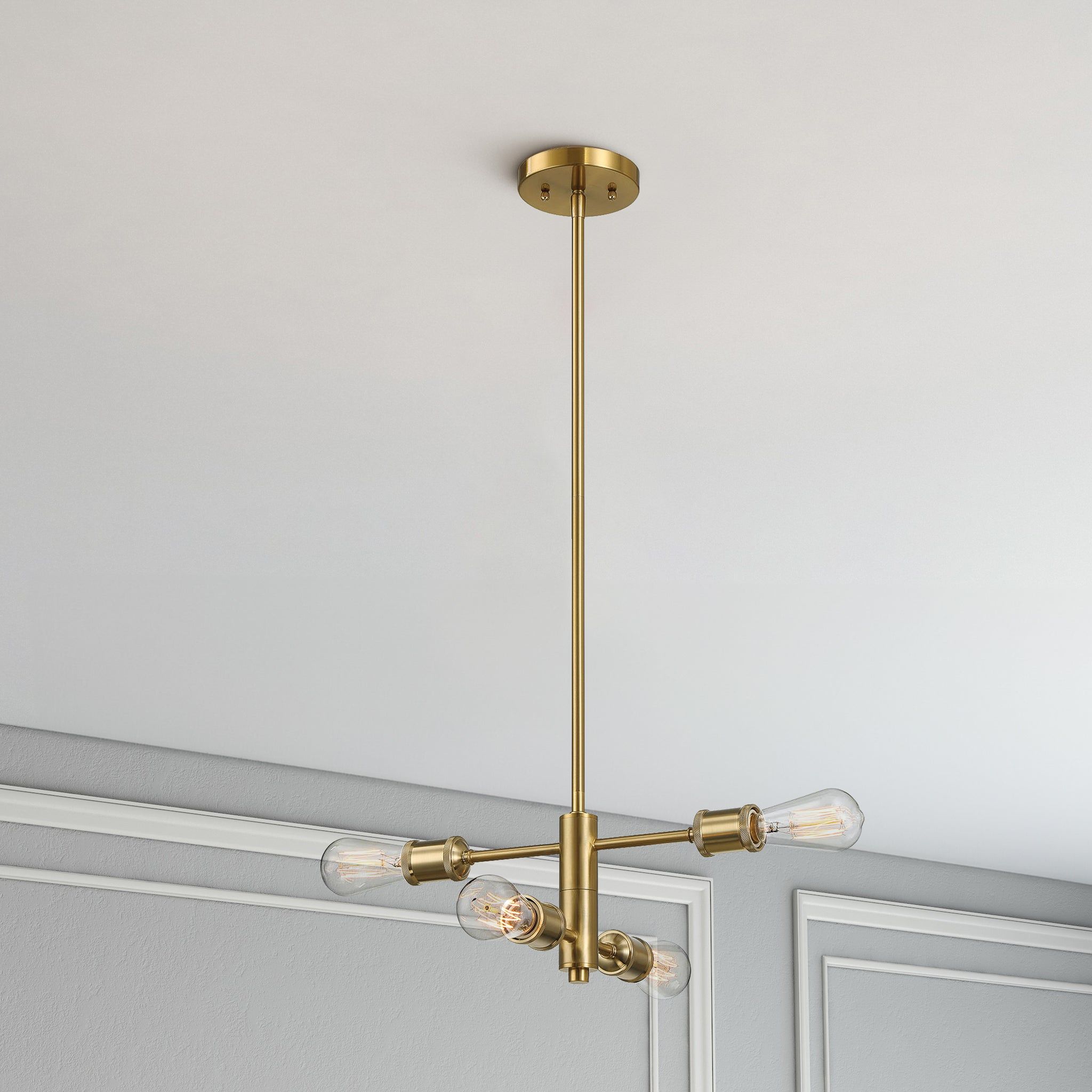 Trellis - 4 Lights Modern Gold Chandelier Vintage Pendant Fixture For Living Room - Clear / Gold