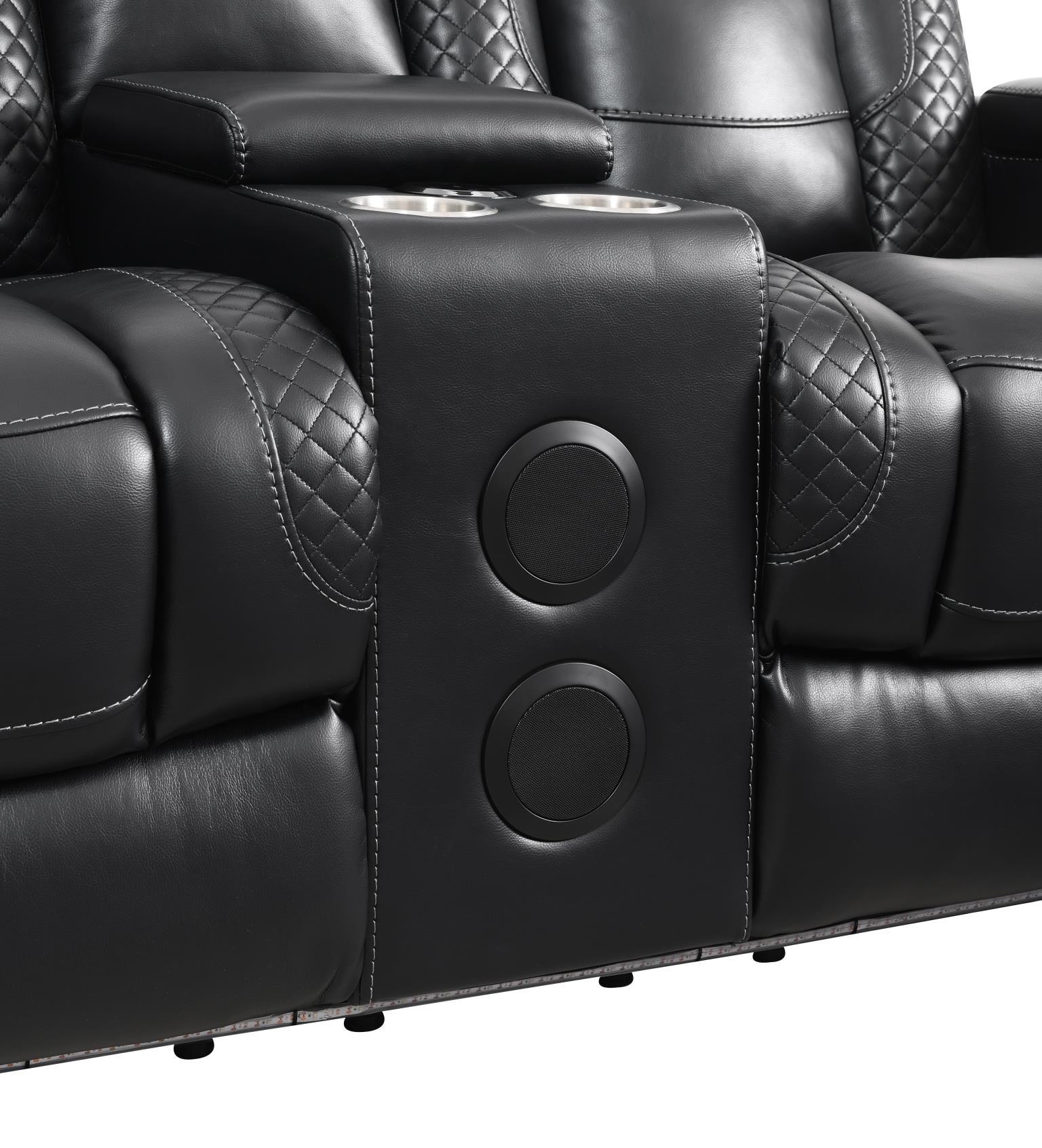 U92 - LED Power Reclining With Power Headrest, Bluetooth Speaker, And Drop Down Table Loveseat - Black