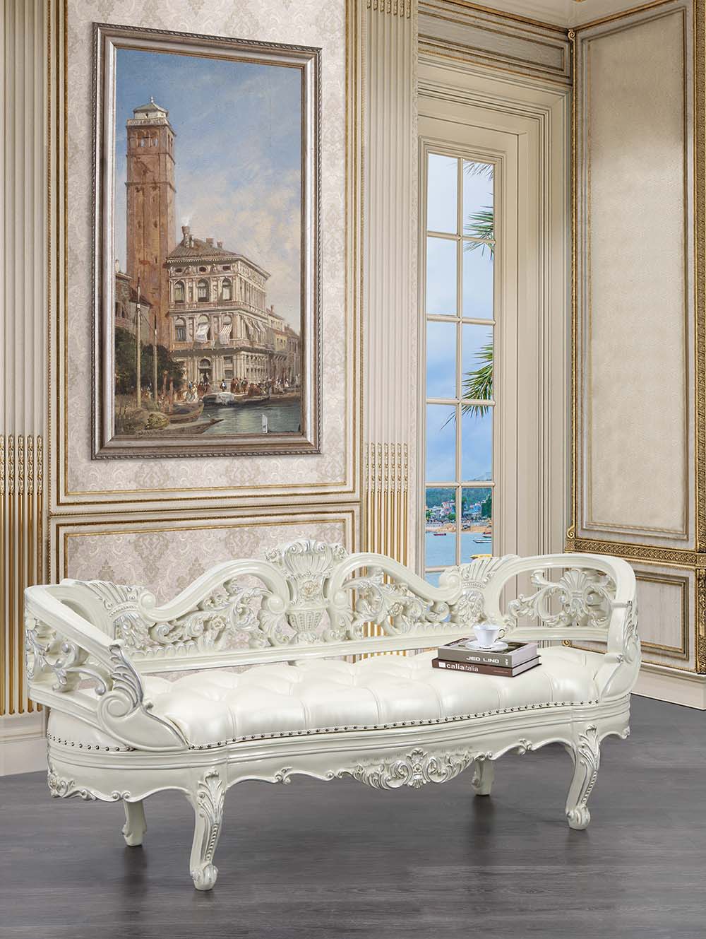 ACME Adara - Bench - Antique White Finish | Meri Furniture