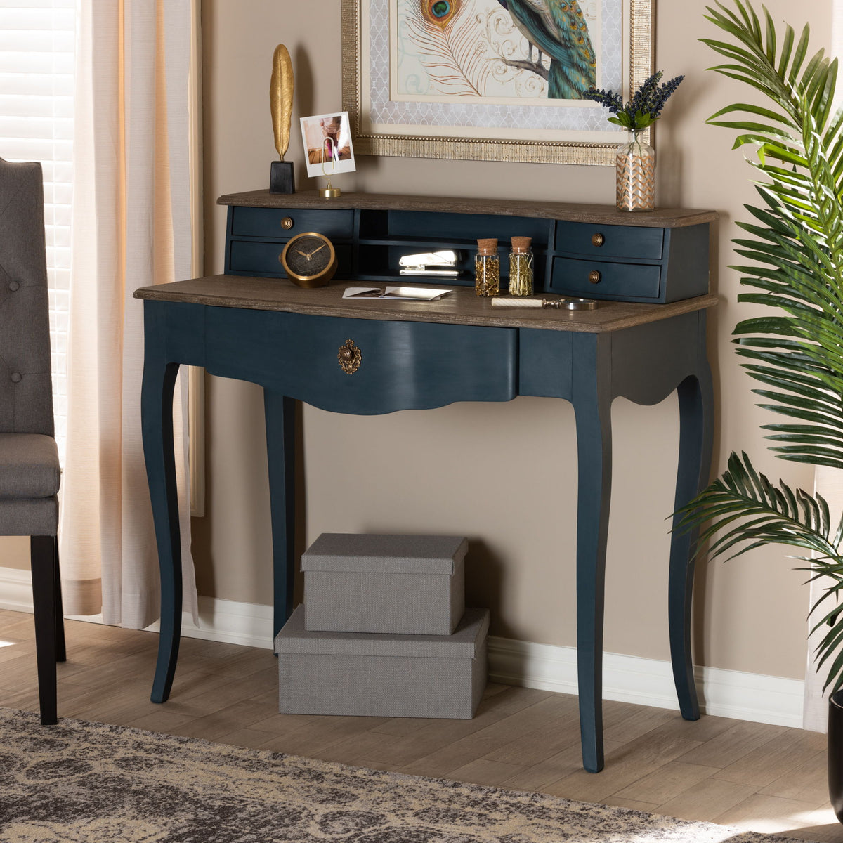 Celestine French Provincial Blue Spruce Finished Wood Accent Writing Desk