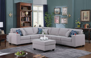 Cooper 125"W Light Gray Linen 7Pc Reversible L-Shape Sectional Sofa with Ottoman and Cupholder