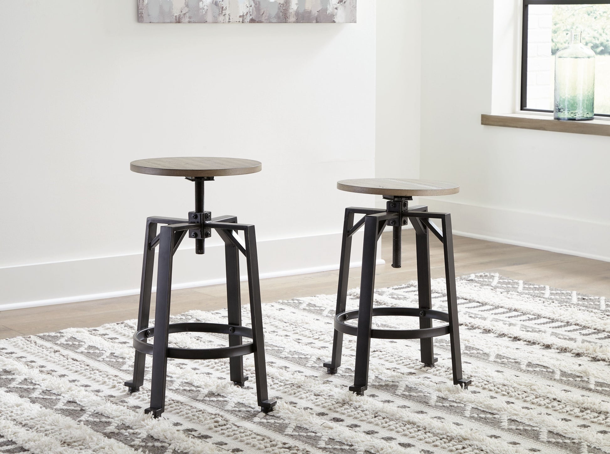 Signature Design by Ashley® Lesterton - Light Brown / Black - Swivel Stool (Set of 2) | Meri Furniture