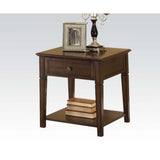 The Malachi End Table offers a Transitional Style in a warm finish. The End Table Features One Top Drawer and tapered legs complemented by a bottom display shelf. KD Construction (Assembly Required)