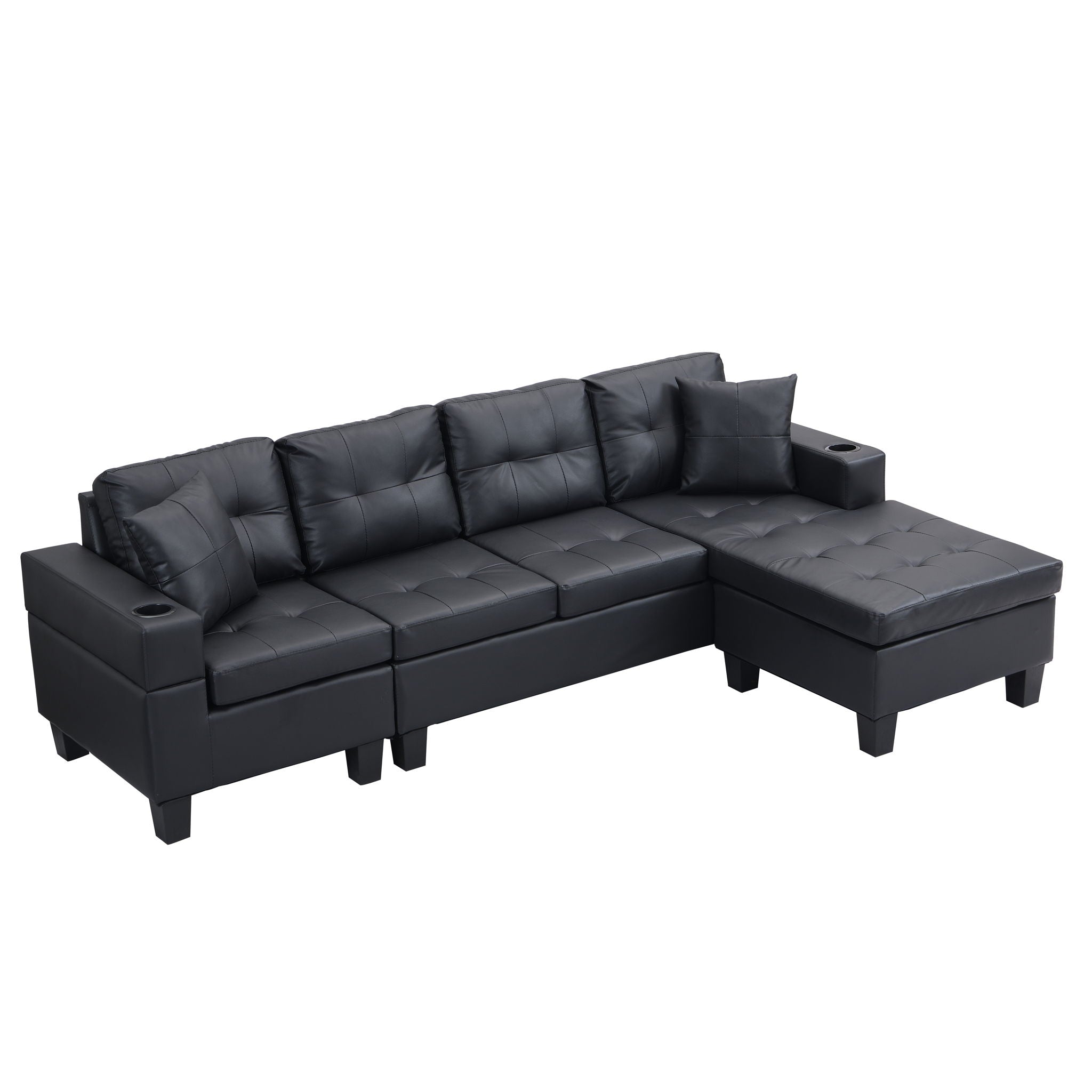 Modern Sectional Sofa Set With Chaise Lounge And Cup Holder