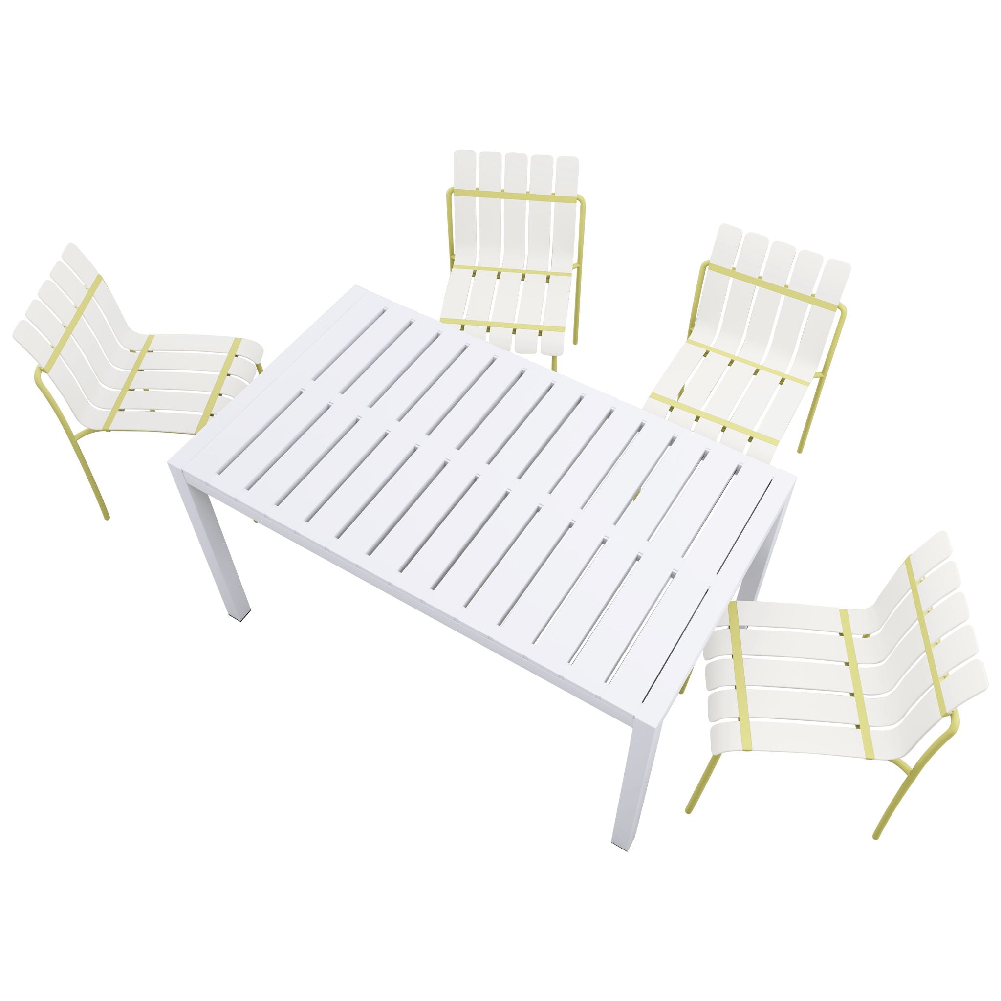 4 Piece Set Of Modern Color Block Designed Single Chairs With Long Table