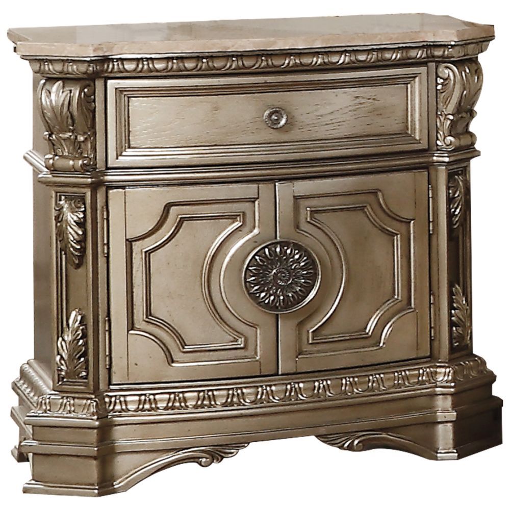ACME Shaped Wooden Top • 1 Drw & 2 Wooden Doors (Recessed Front Panels). | Meri Furniture