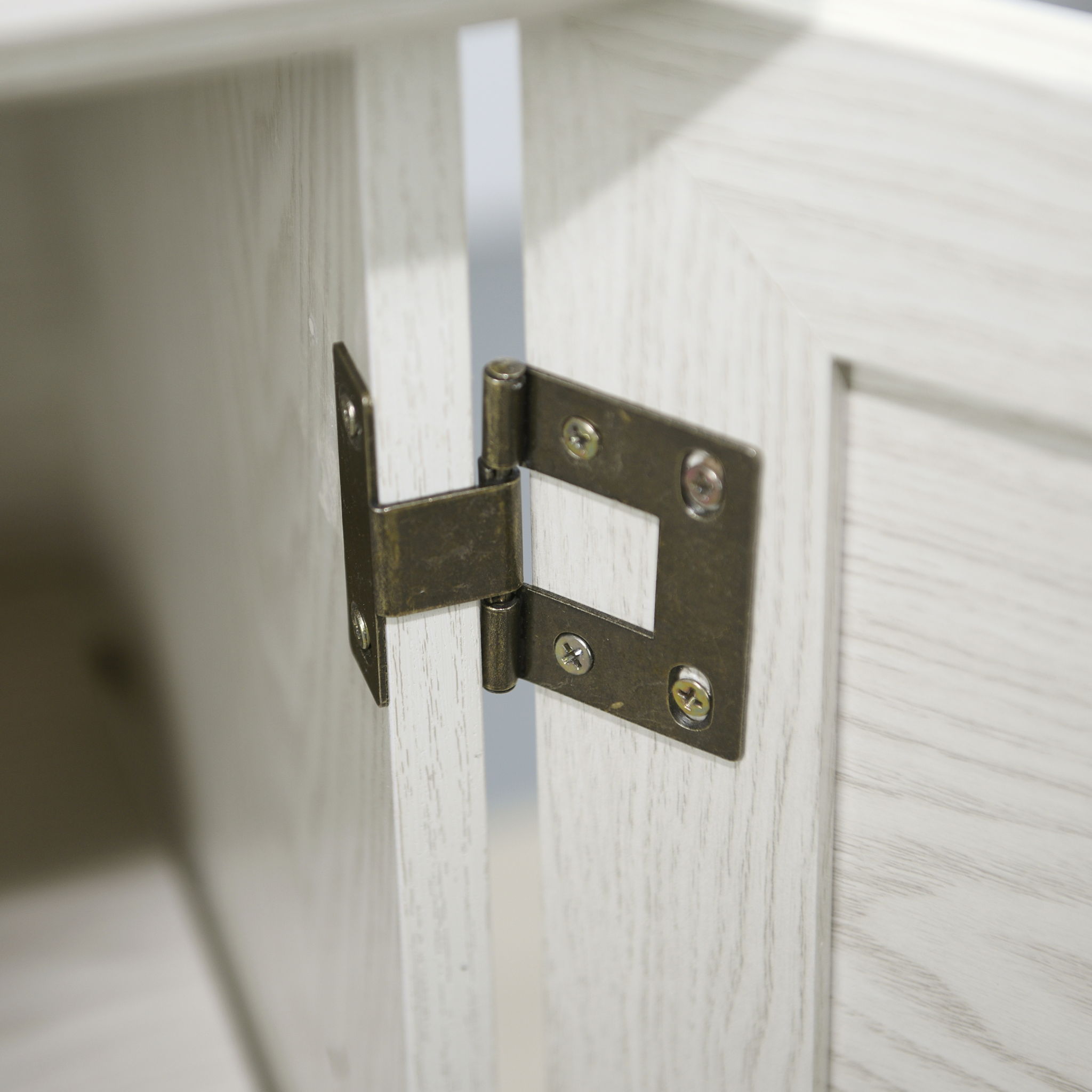 Sideboard Cabinet With Mirrored Doors, Adjustable Shelf, Metal Handles