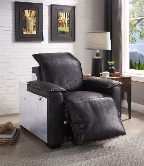 Misezon - Power Motion Recliner - Dark Top Grain Brown Leather & Aluminum