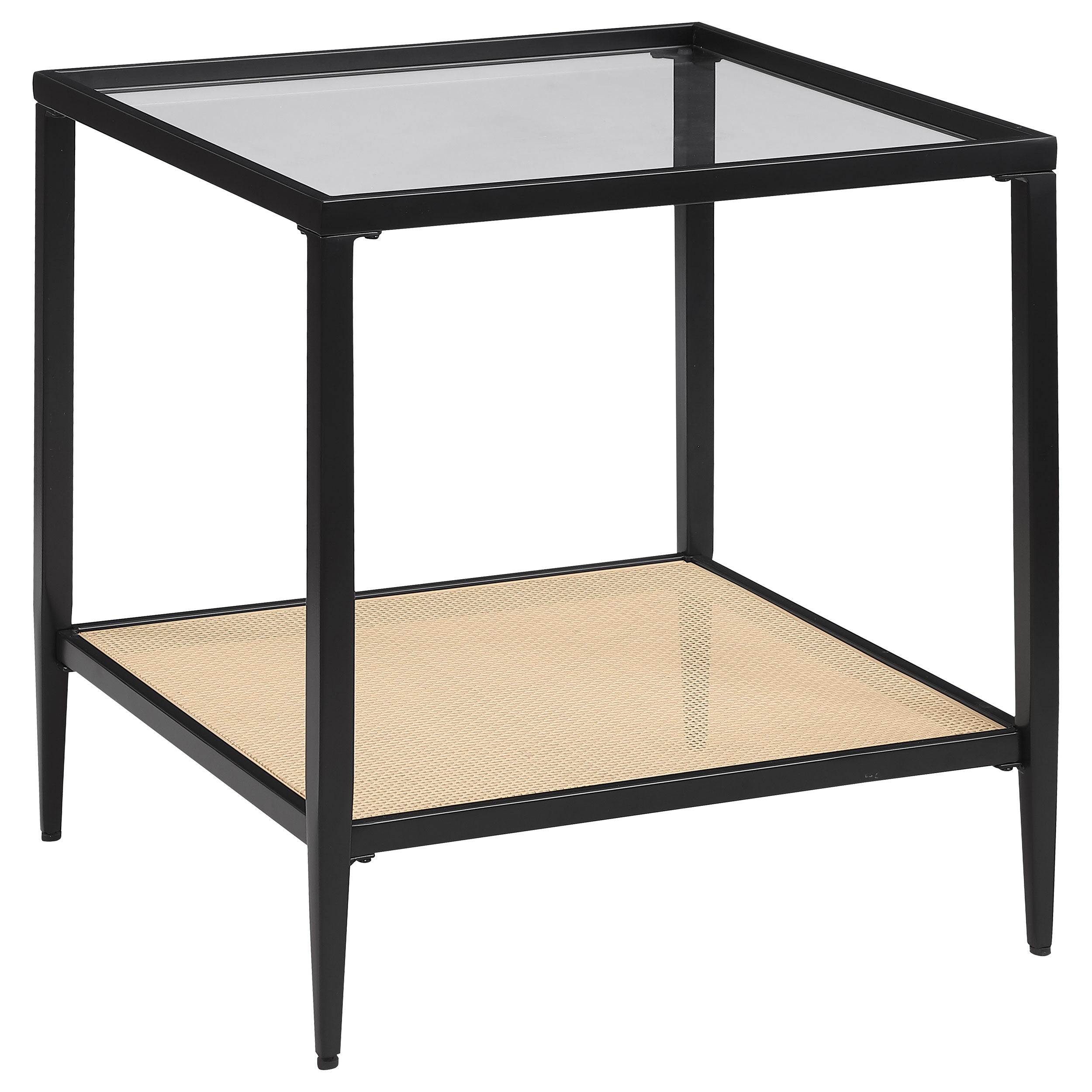 Coaster Fine Furniture Amherst - Glass Top Metal with Cane Shelf End Table - Black | Meri Furniture