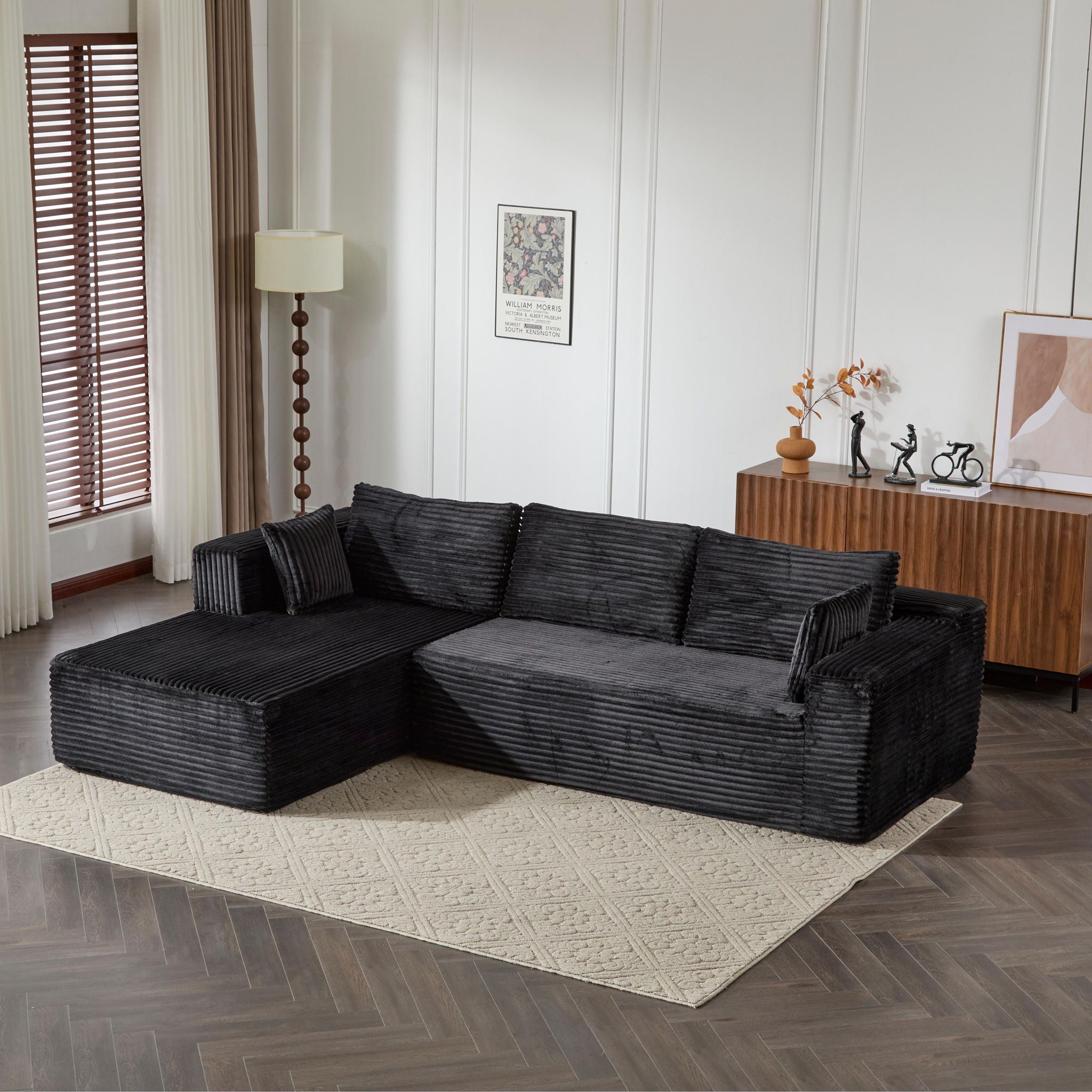 Compression Sectional Couch With Comfy Chaise, Boneless L Shape Sofa With Deep Seat