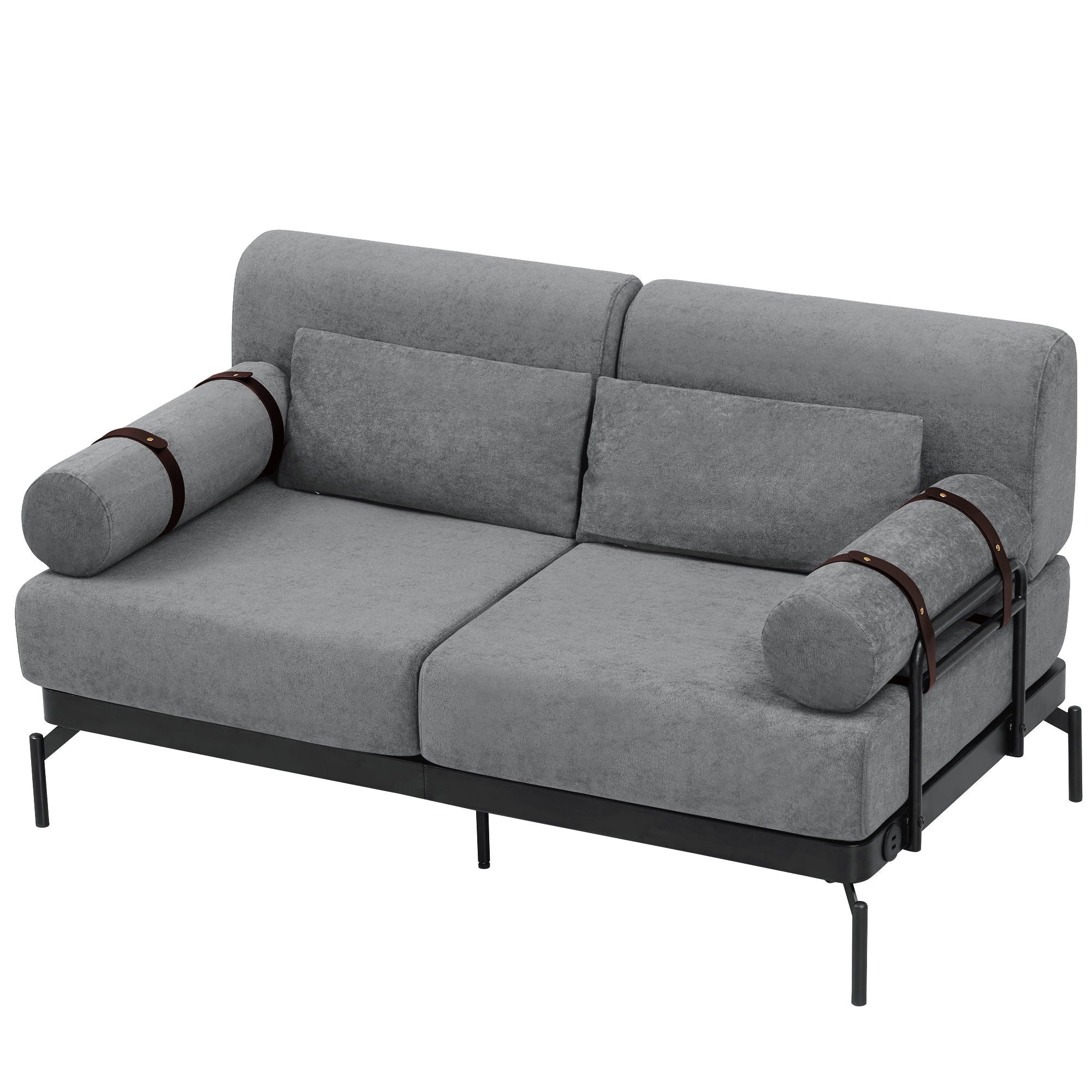 Modern Loveseat Sofa 2 Seater With USB Ports, Cylindrical Armrests