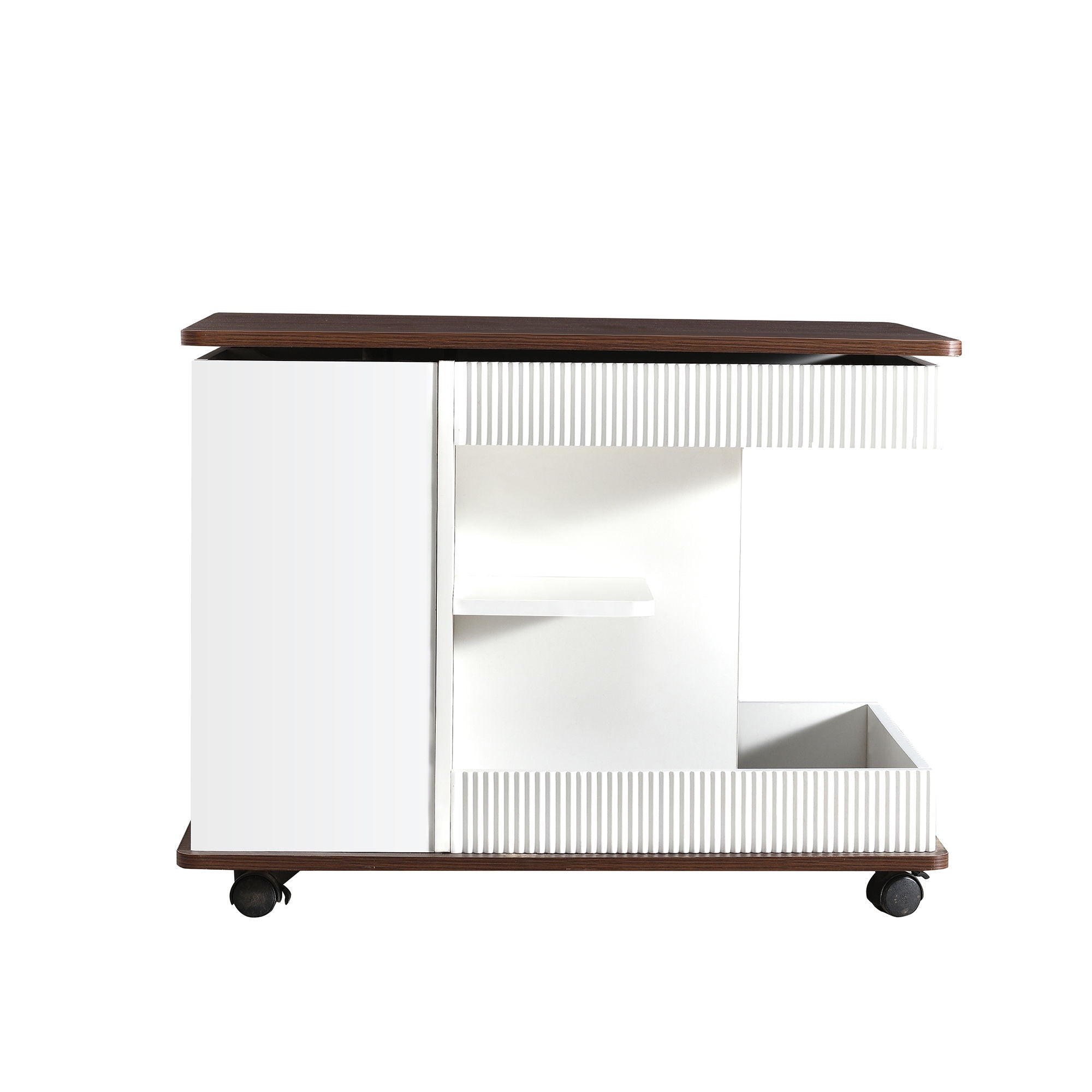 Adjustable End Table With Wheels, 360°Rotating Top And Storage Space