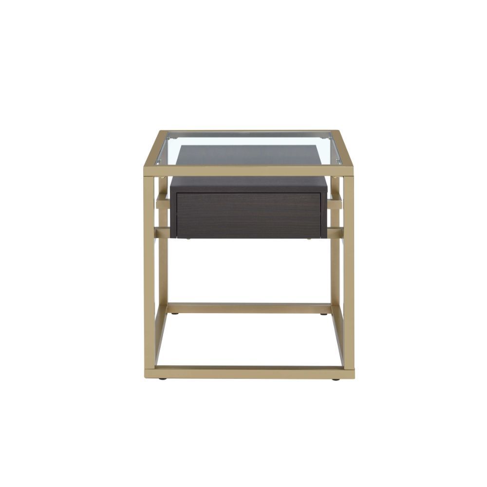 ACME Yumia - End Table - Gold & Clear Glass - 23" | Meri Furniture