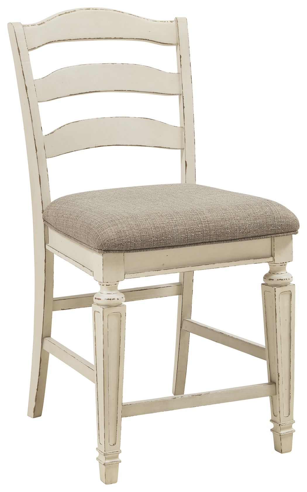 Ashley Furniture Realyn - Chipped White - Upholstered Barstool (Set of 2) | Meri Furniture