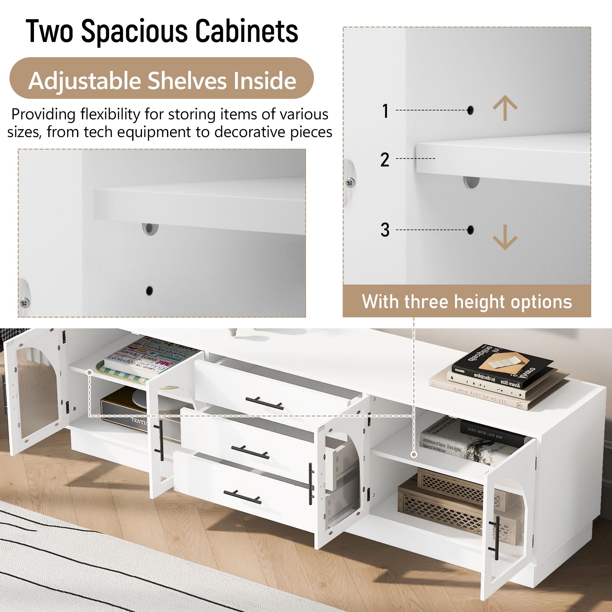Modern Minimalist TV Stand, Entertainment Center Media Console Cabinet With Adjustable Shelves For Living Room