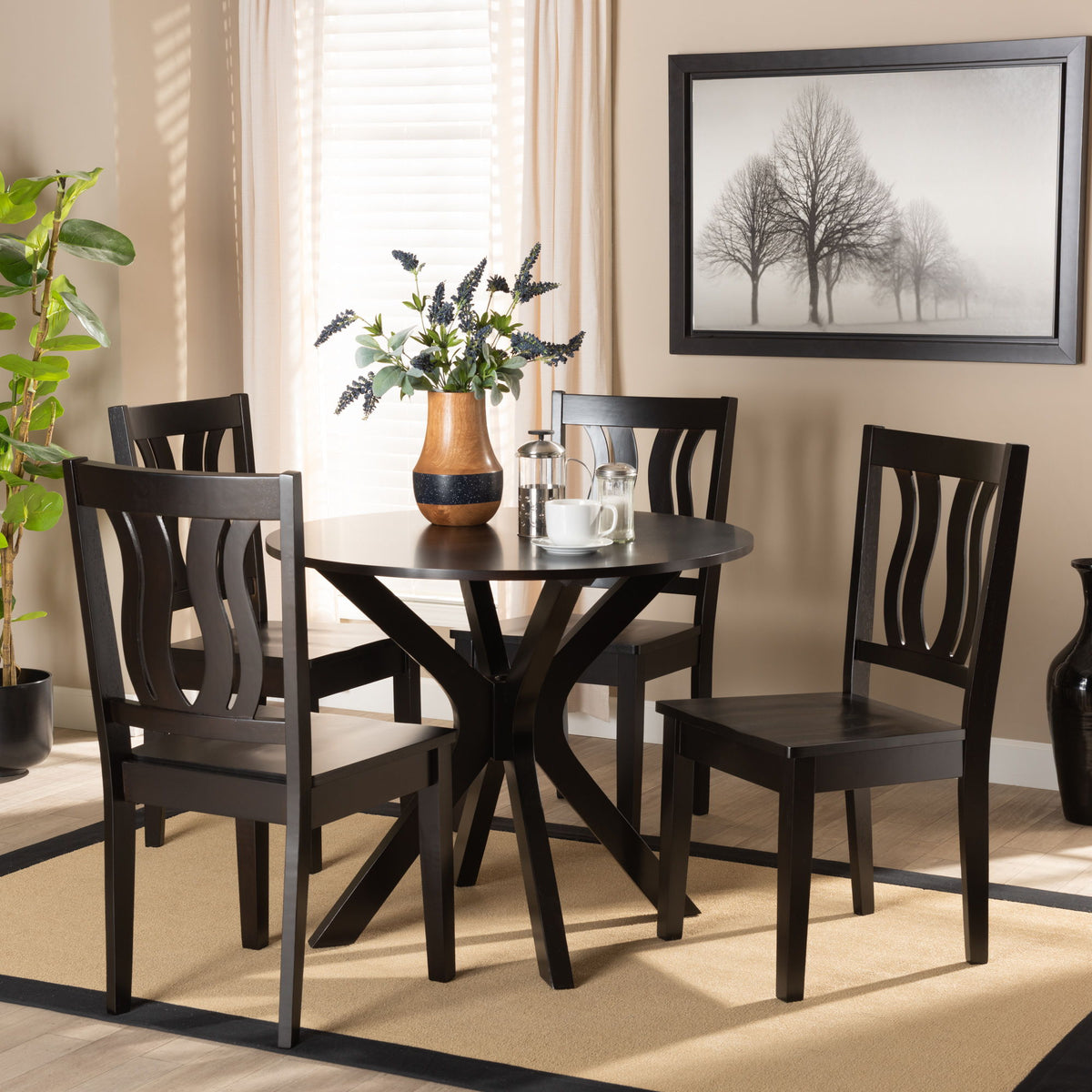 Mare Modern and Contemporary Transitional Dark Brown Finished Wood 5-Piece Dining Set