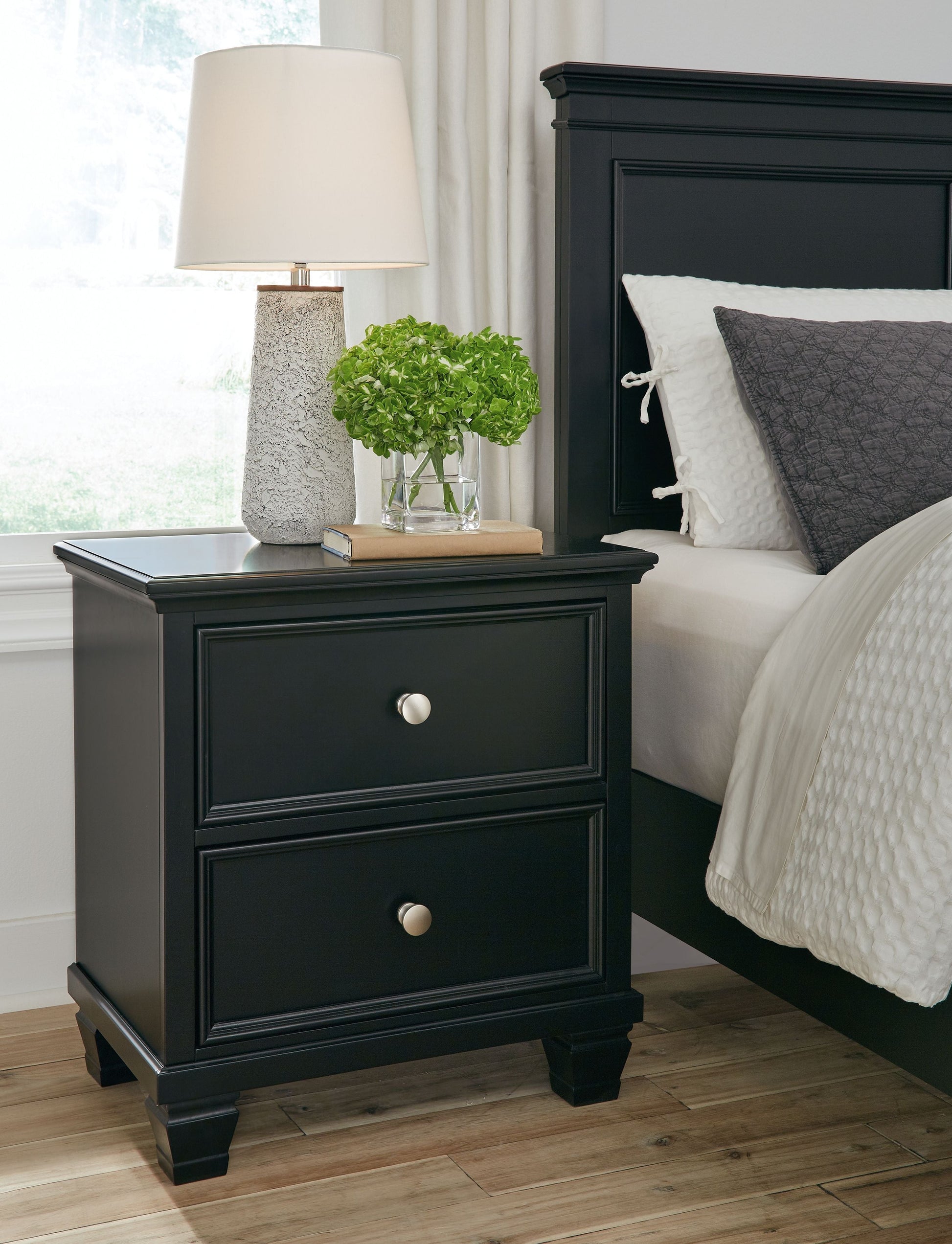 Signature Design by Ashley® Lanolee - Black - Two Drawer Nightstand | Meri Furniture