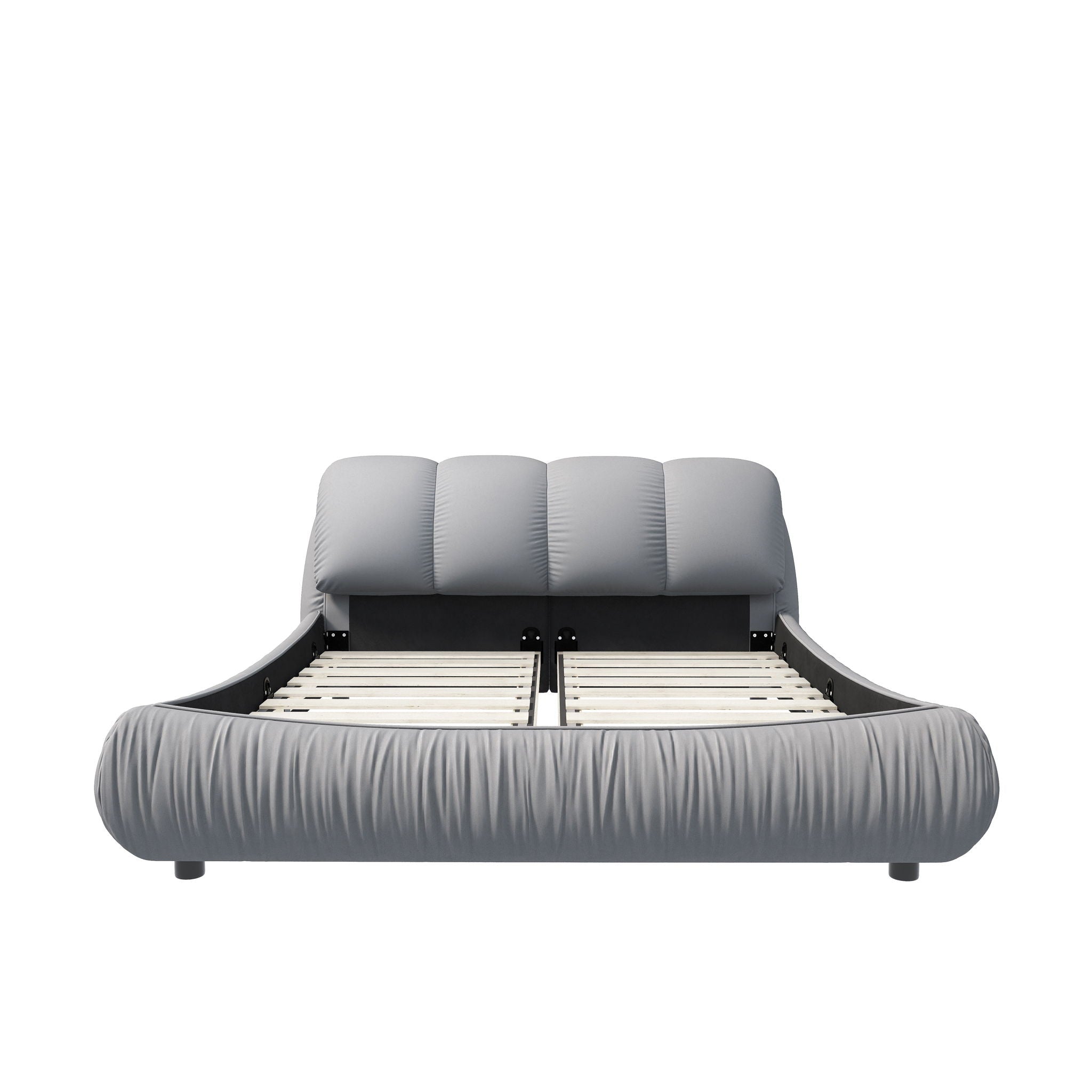 Luxury Upholstered Platform Bed With Oversized Padded Backrest And Solid Wood Frame