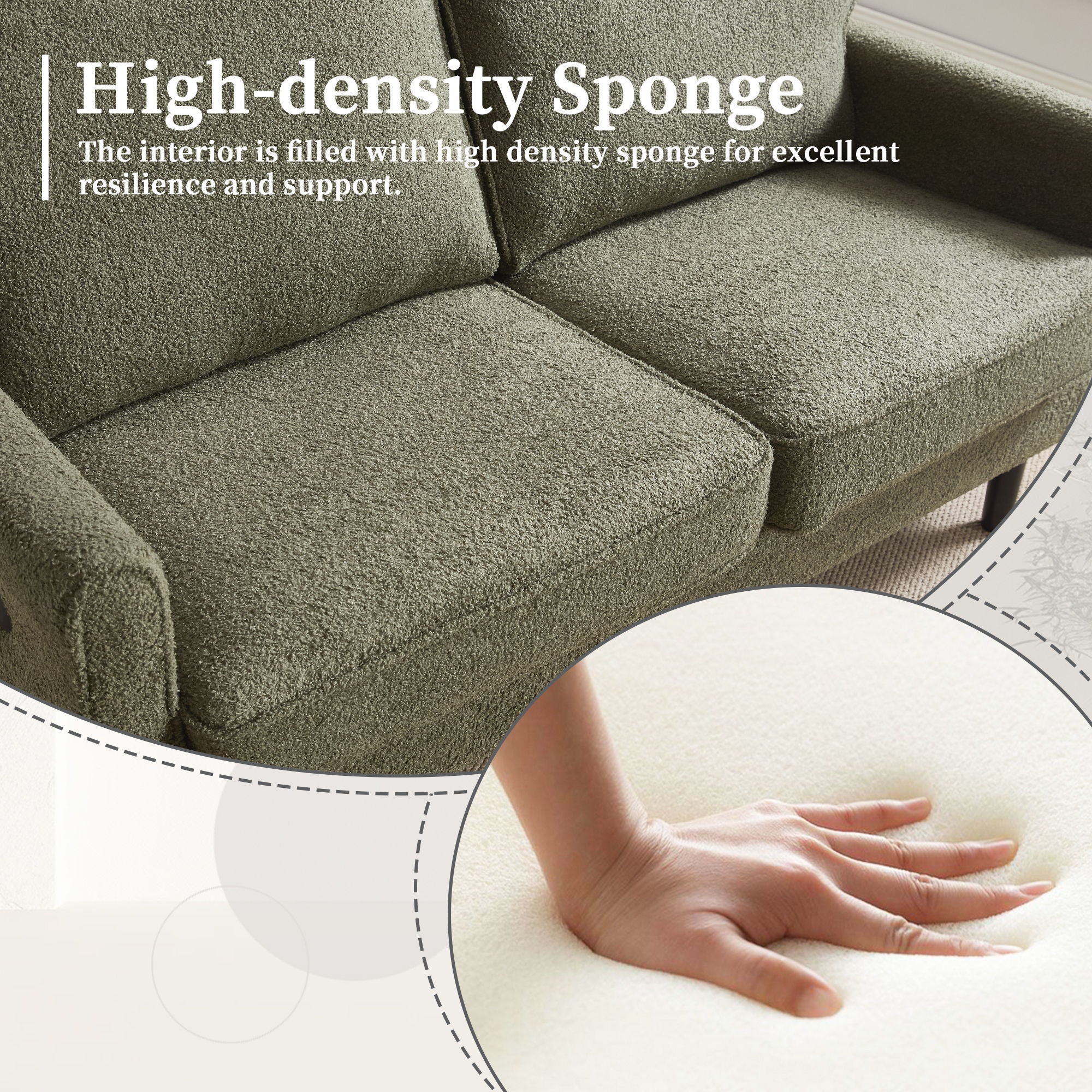 Mid Century Modern Loveseat Sofa With USB Ports, Removable Pillow Cover